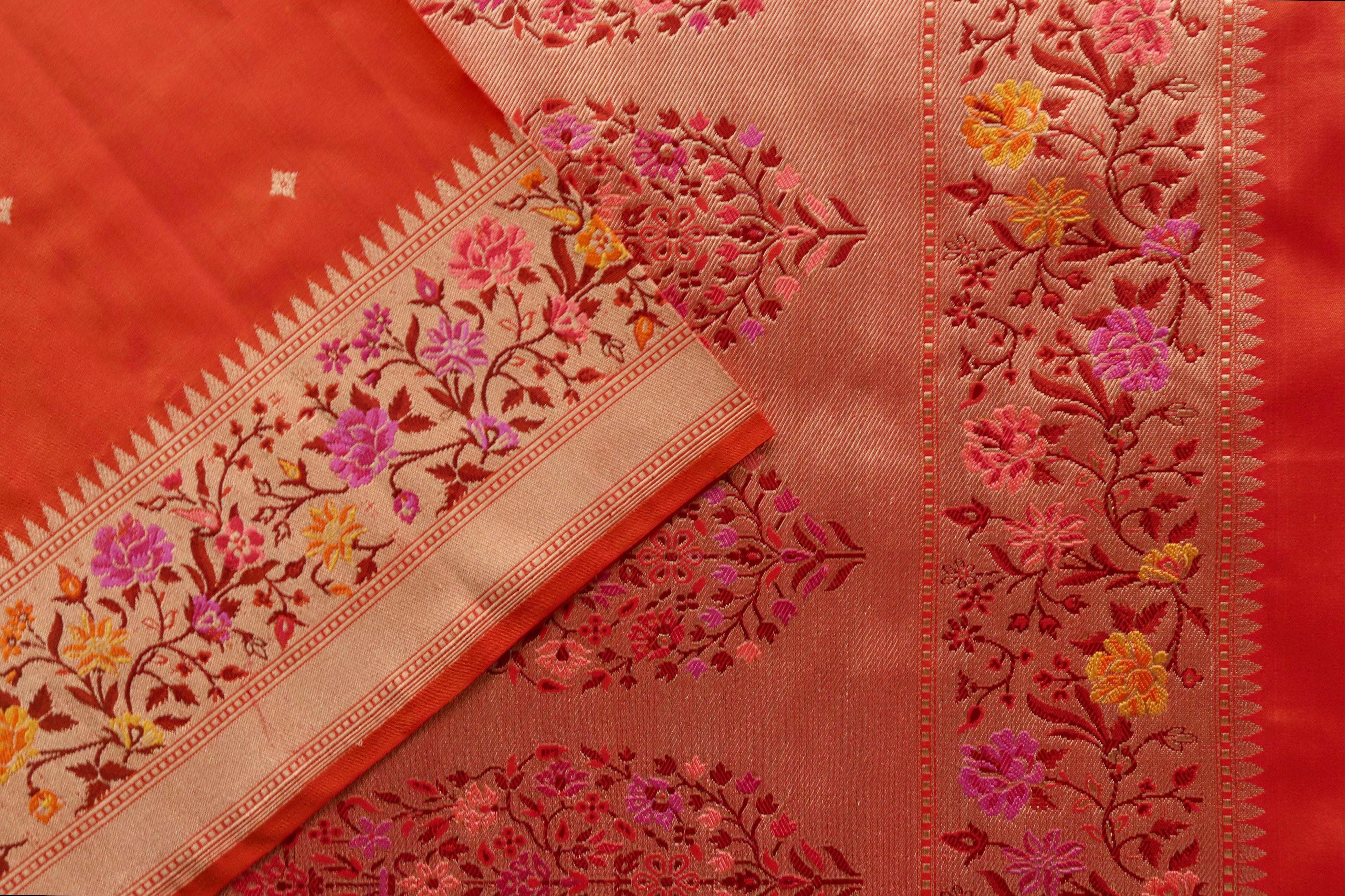 Rust  Meenadar Kadhua  Pure Silk Handloom Banarasi Saree