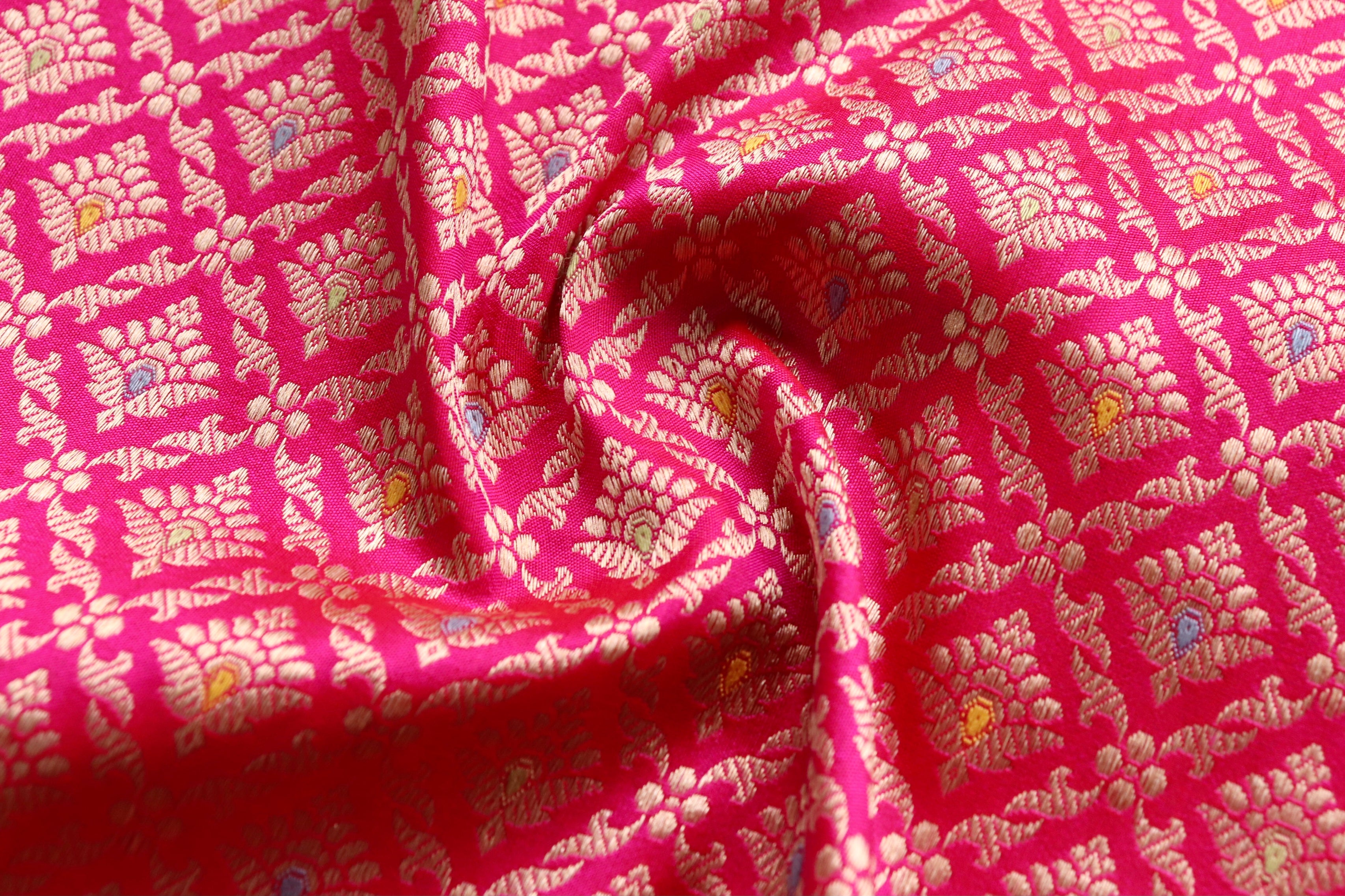 Rani Pink Meenadar Handwoven Banarasi Tanchoi Silk Saree