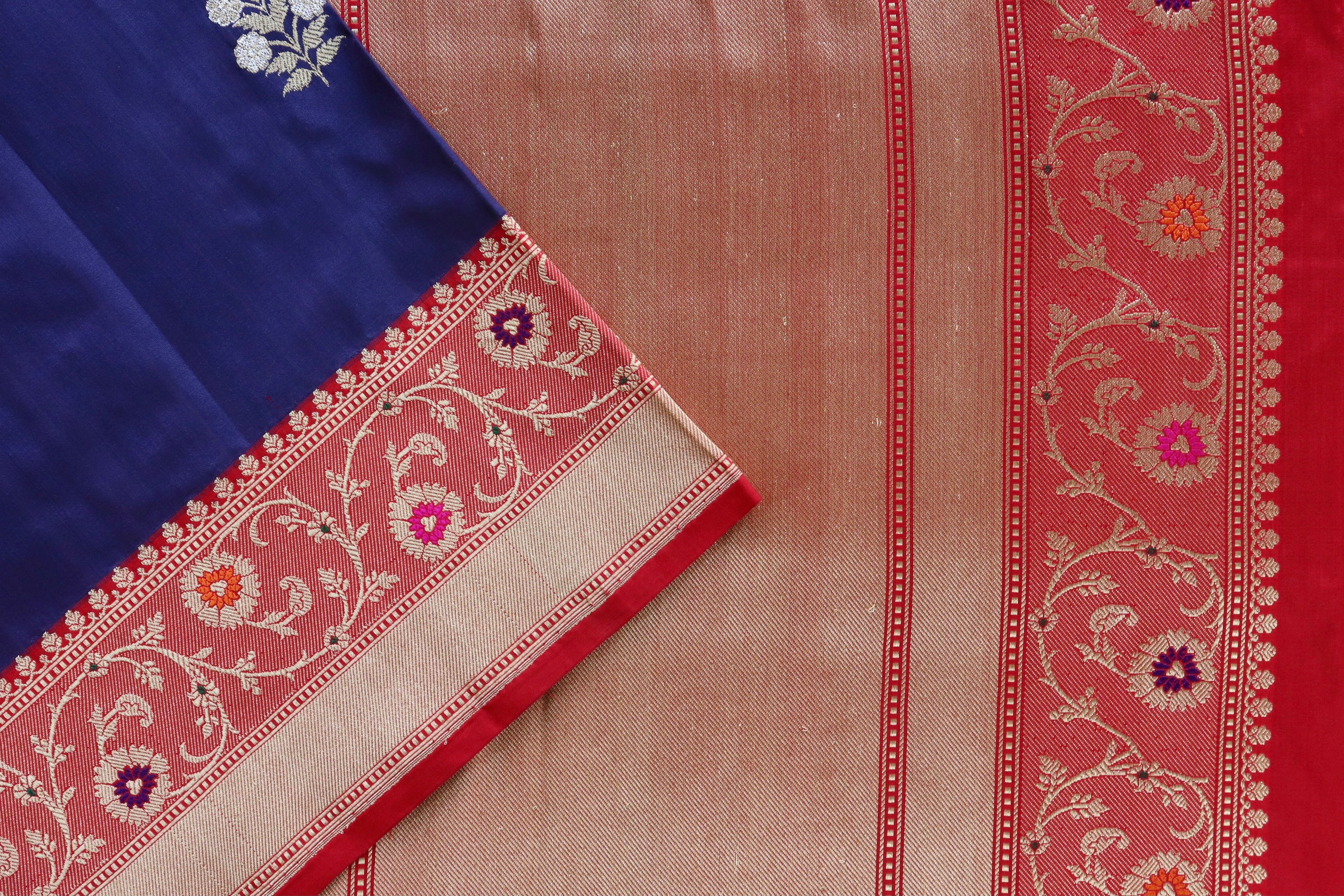 Navy Blue Kadhua Pure Katan Silk Handloom Banarasi Saree