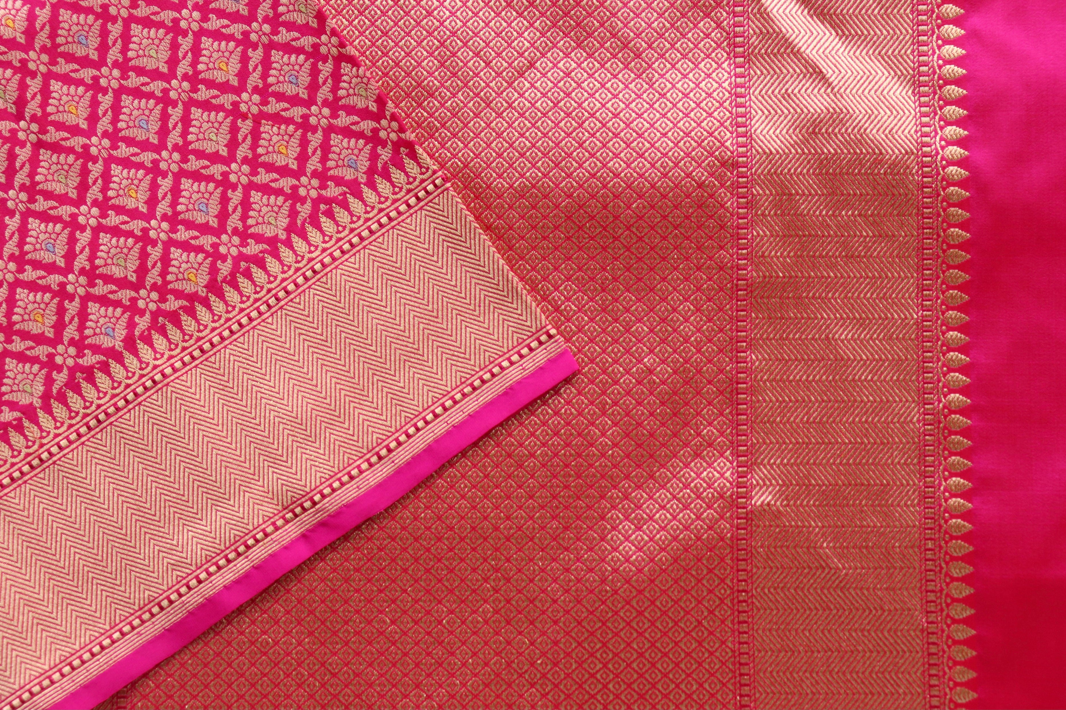 Rani Pink Meenadar Handwoven Banarasi Tanchoi Silk Saree