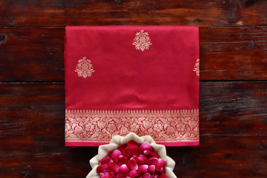 Maroon handloom Banarsi saree with kadhua motifs in pure Katan silk