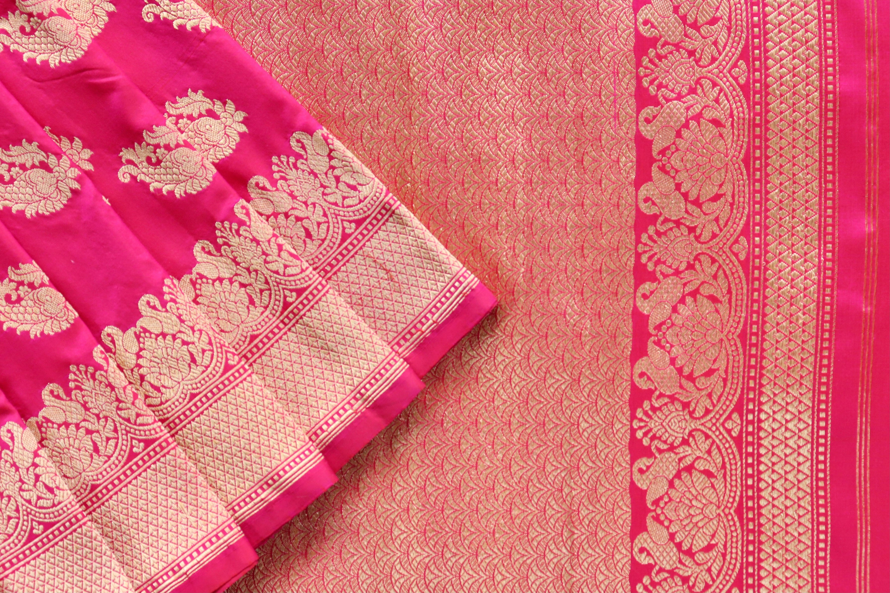 Pink Fish Motif Pure Silk Handloom Banarasi Saree