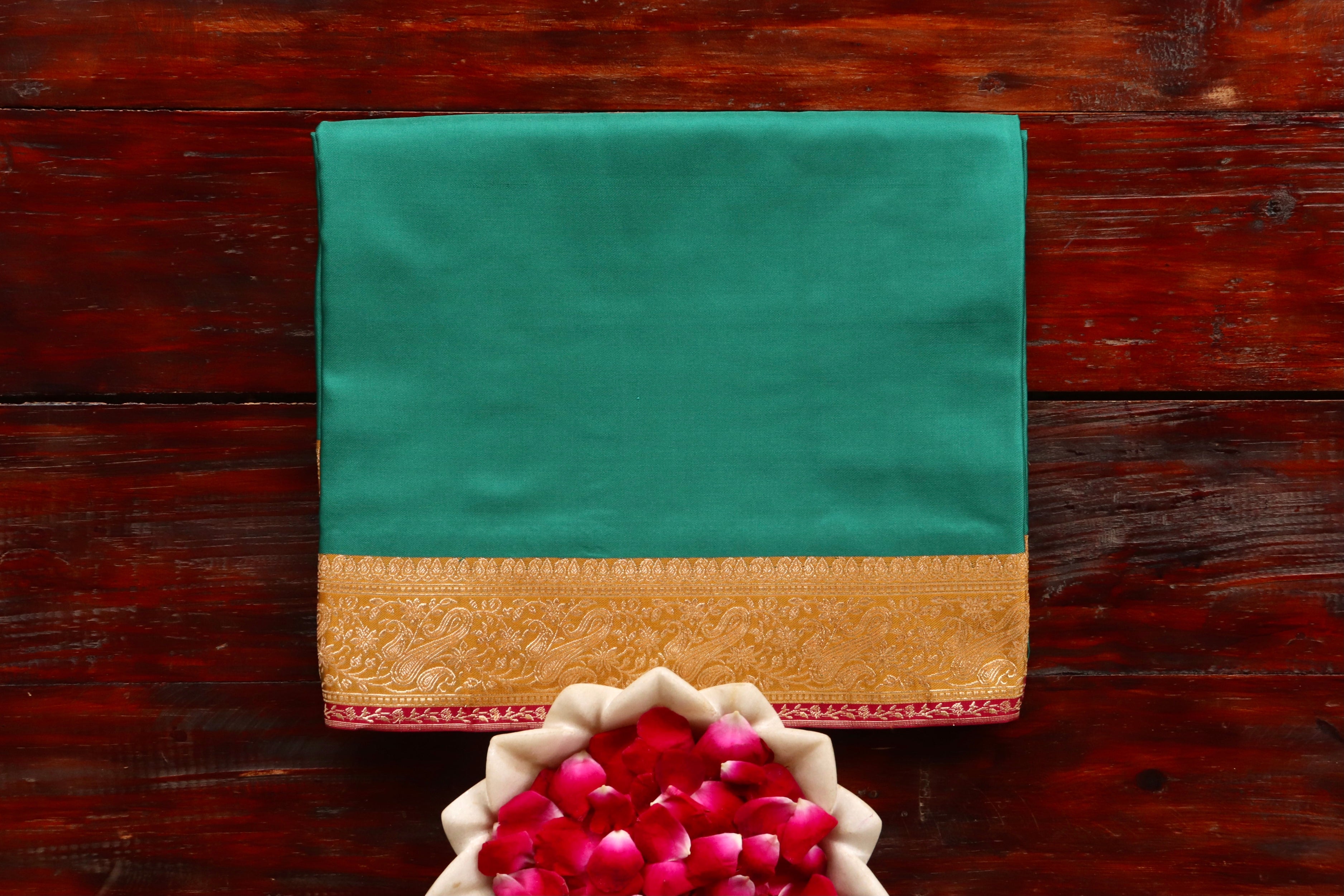 Green Banarasi Handwoven Satin Silk Saree