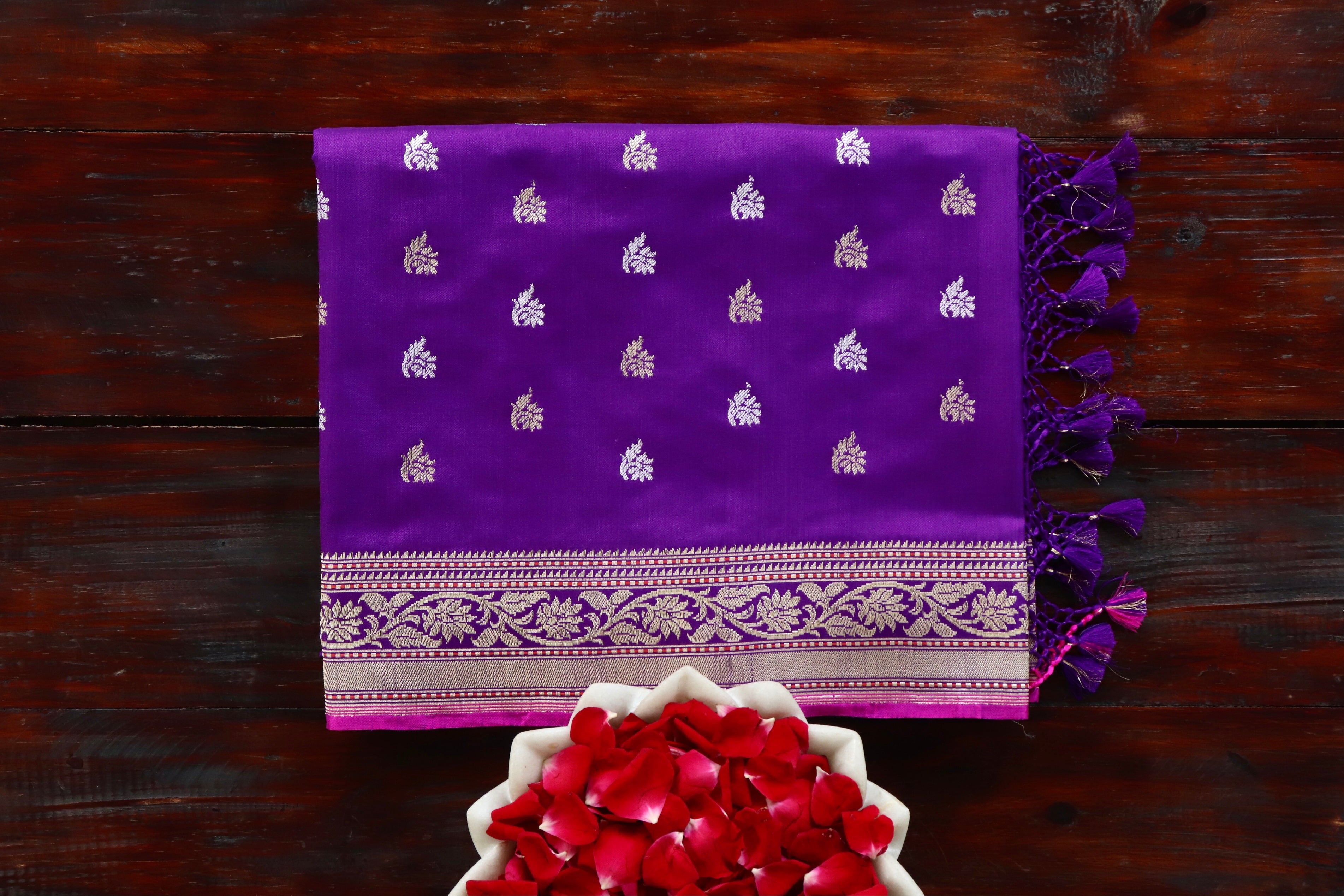 Purple Kadhua Motif Pure Silk Handloom Banarasi Saree