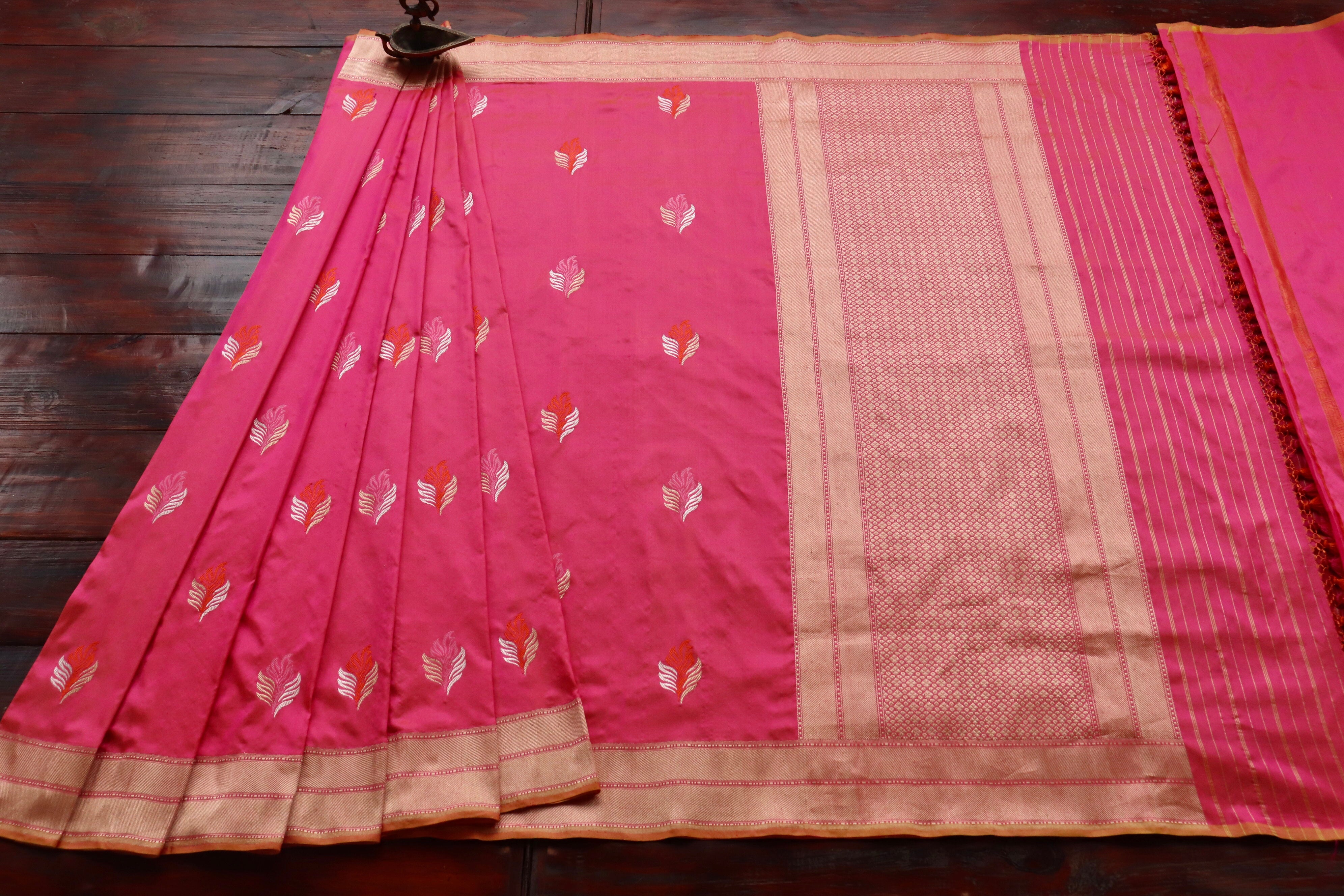 Pink Kadhua Motif Katan Silk Pure Handloom Banarasi Saree