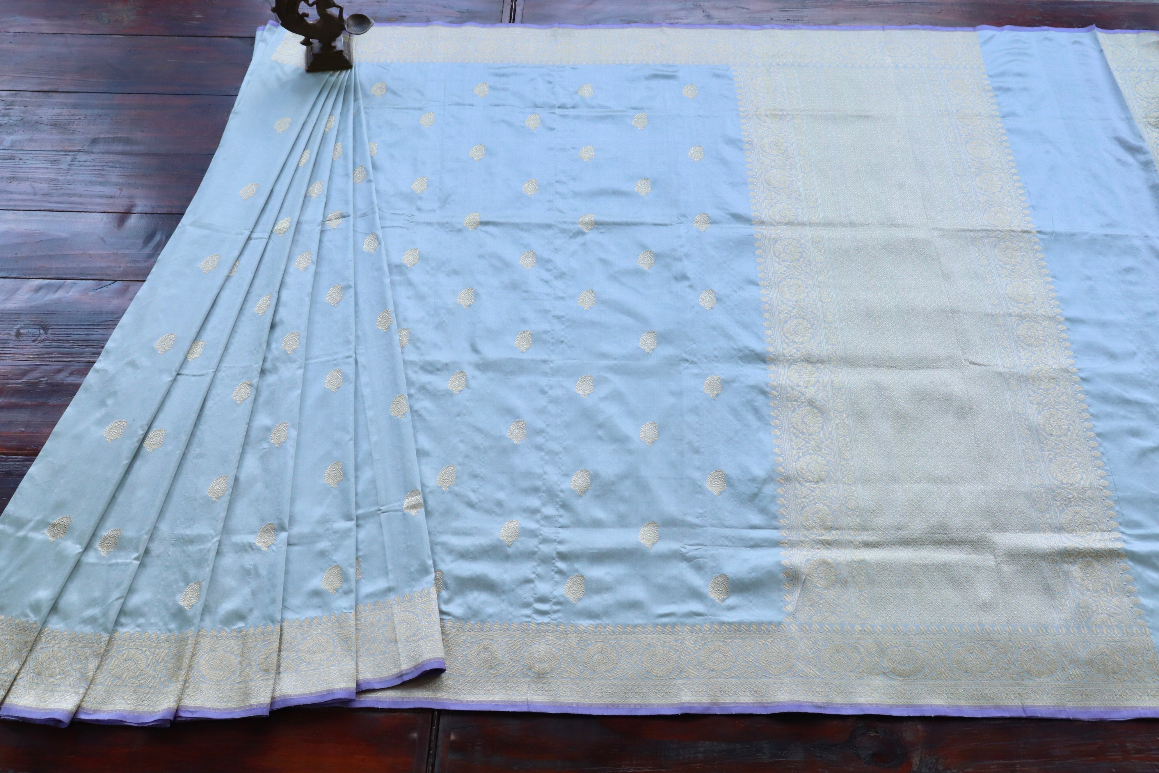 Sky Blue Kairy Pure Silk Handloom Banarasi Saree