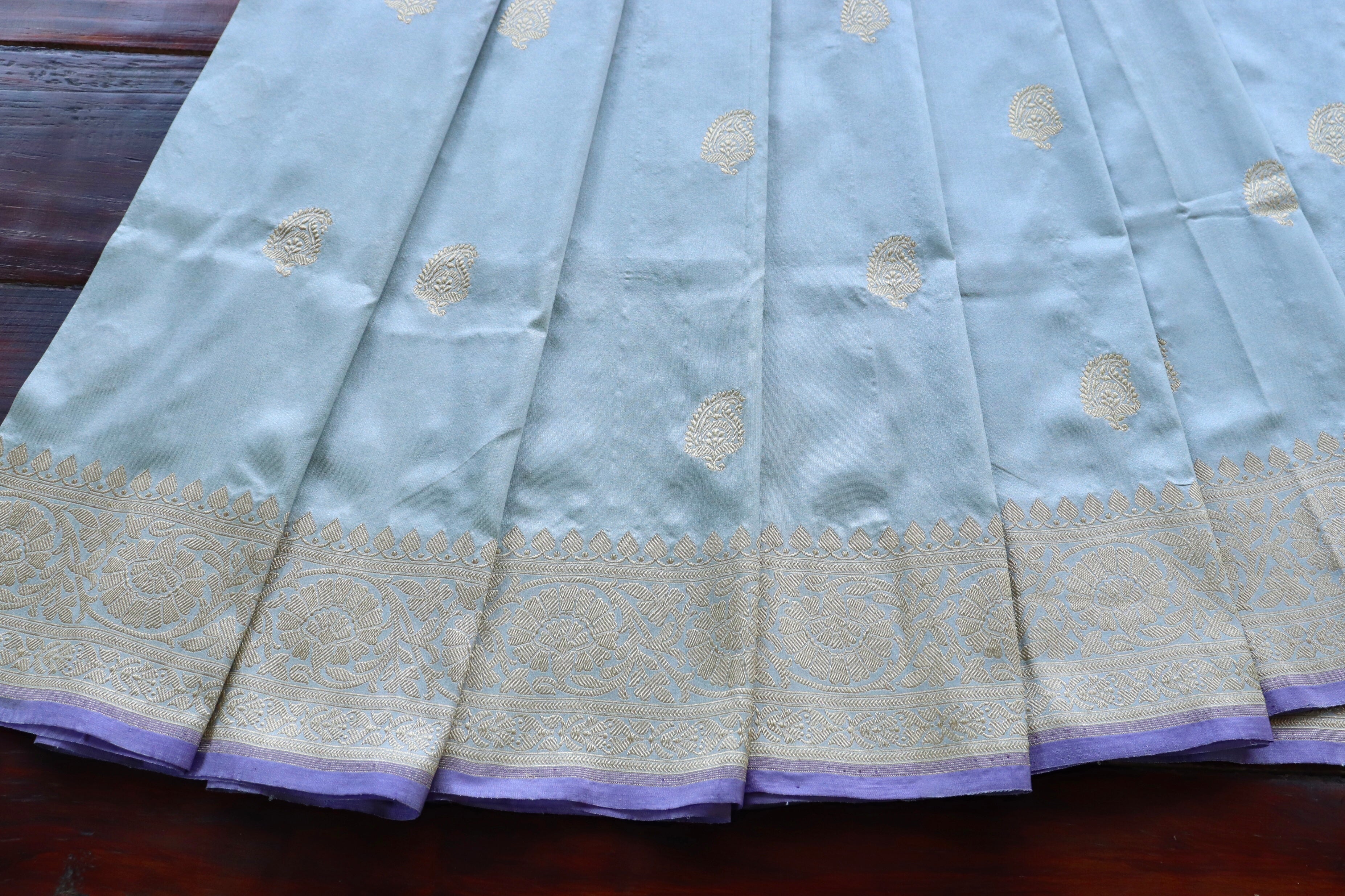 Sky Blue Kairy Pure Silk Handloom Banarasi Saree