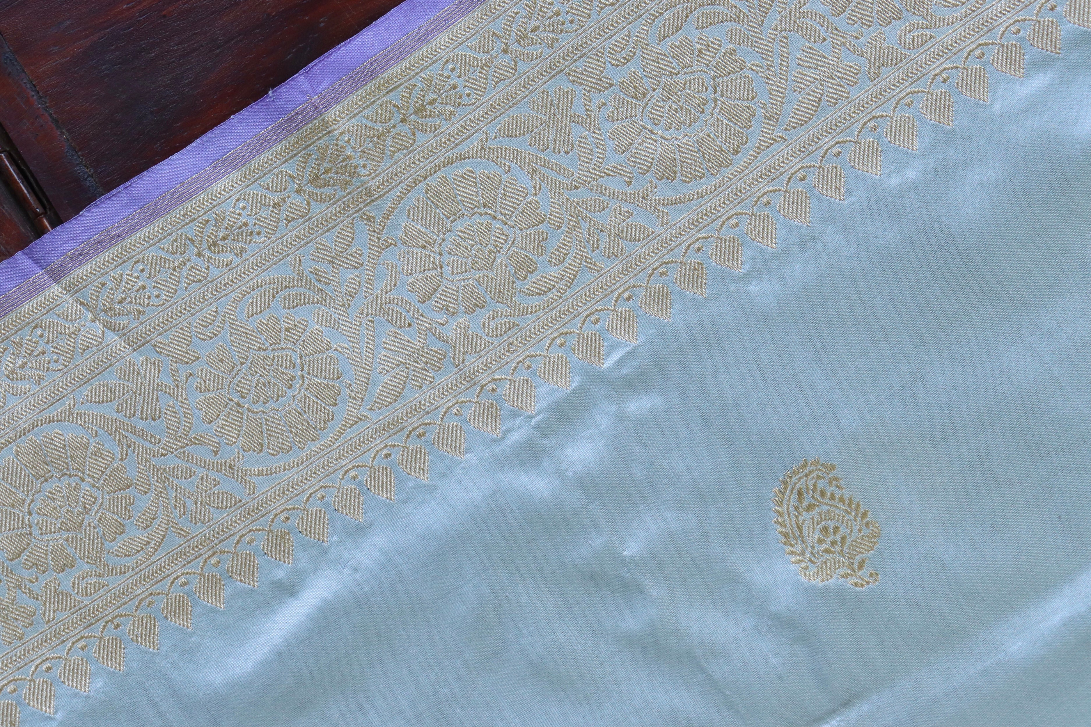 Sky Blue Kairy Pure Silk Handloom Banarasi Saree