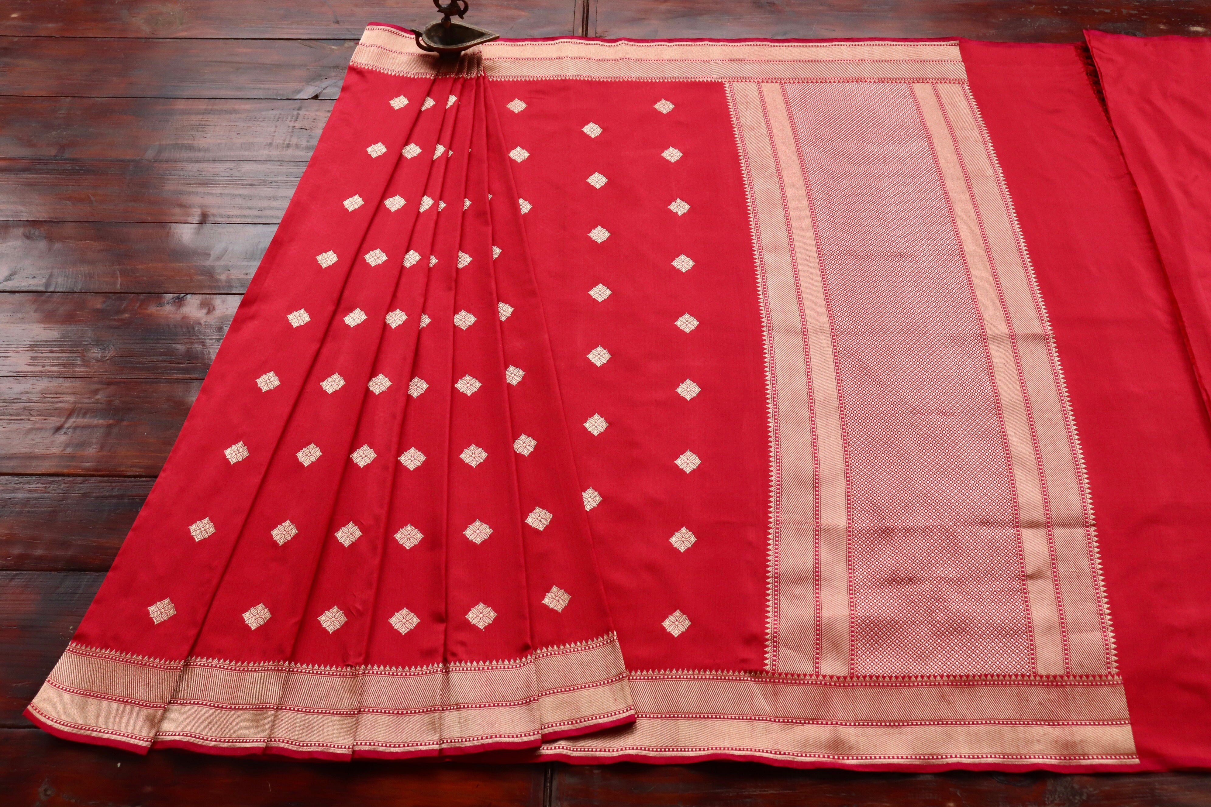 Red Kadhua Motif Pure Katan Silk Handloom Saree