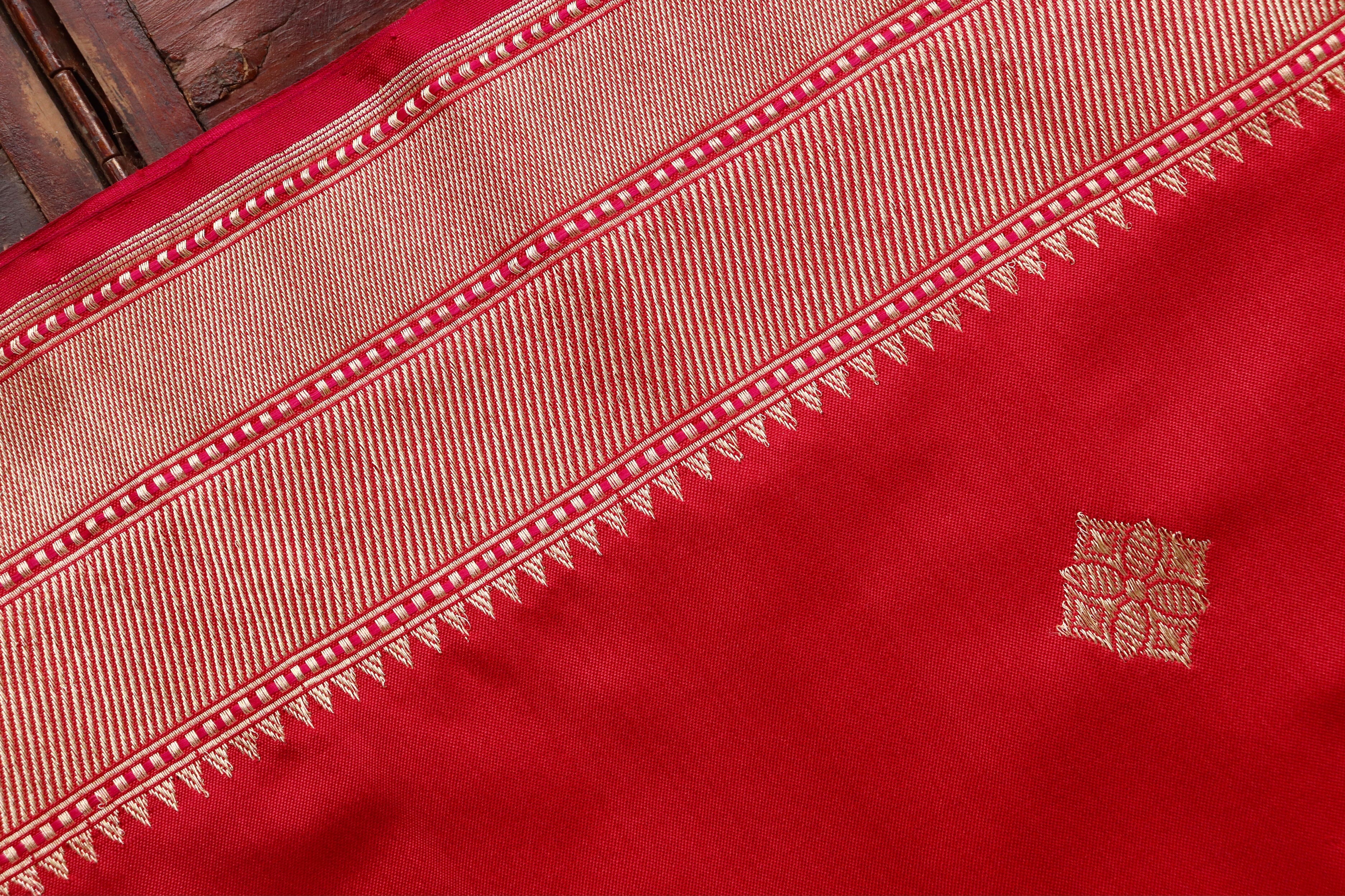 Red Kadhua Motif Pure Katan Silk Handloom Saree