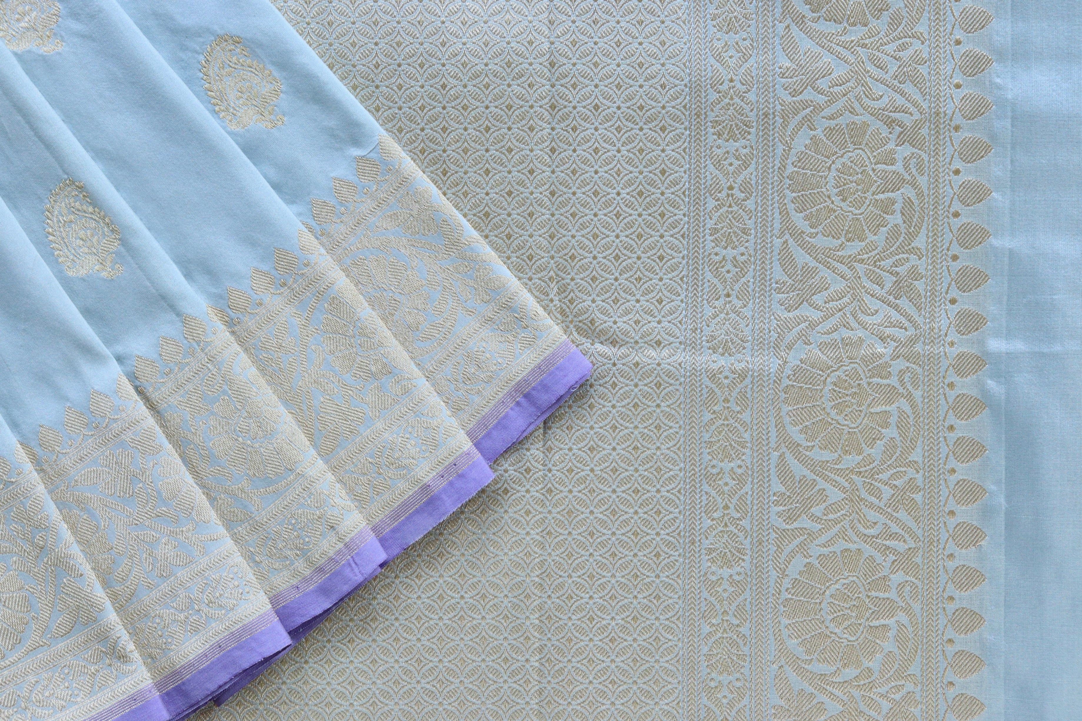 Sky Blue Kairy Pure Silk Handloom Banarasi Saree