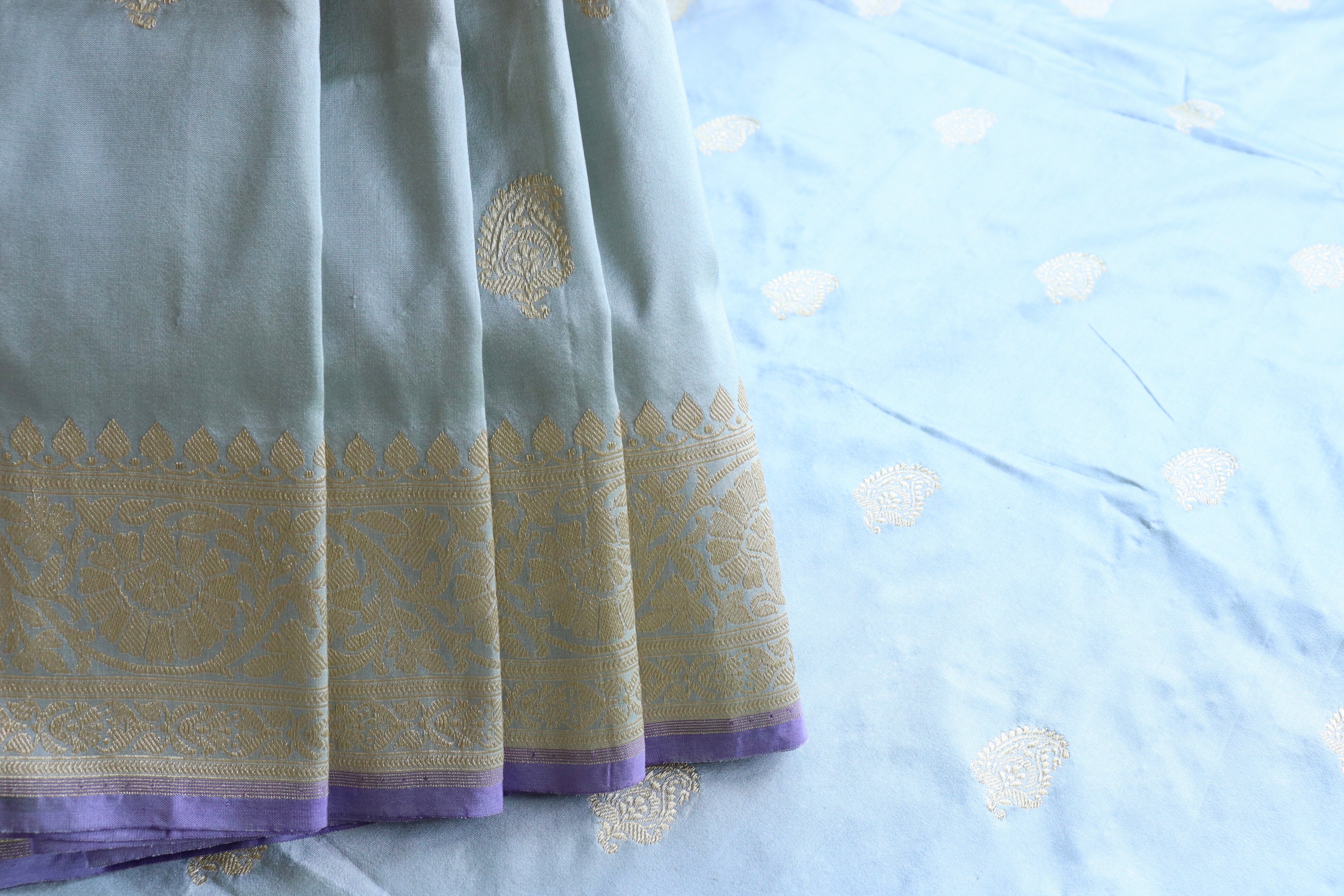 Sky Blue Kairy Pure Silk Handloom Banarasi Saree