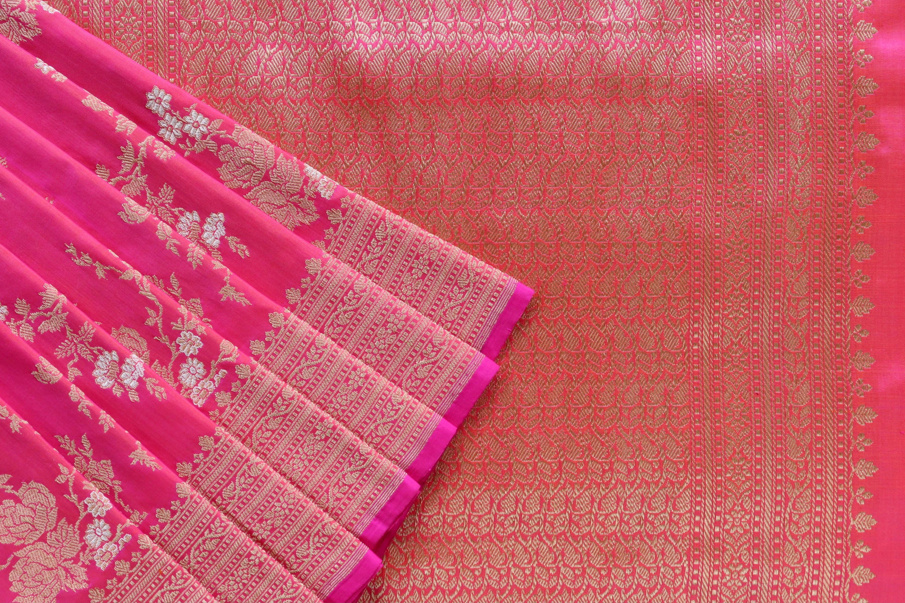 Pink Gulab Jangla Pure Silk Handloom Banarasi Saree