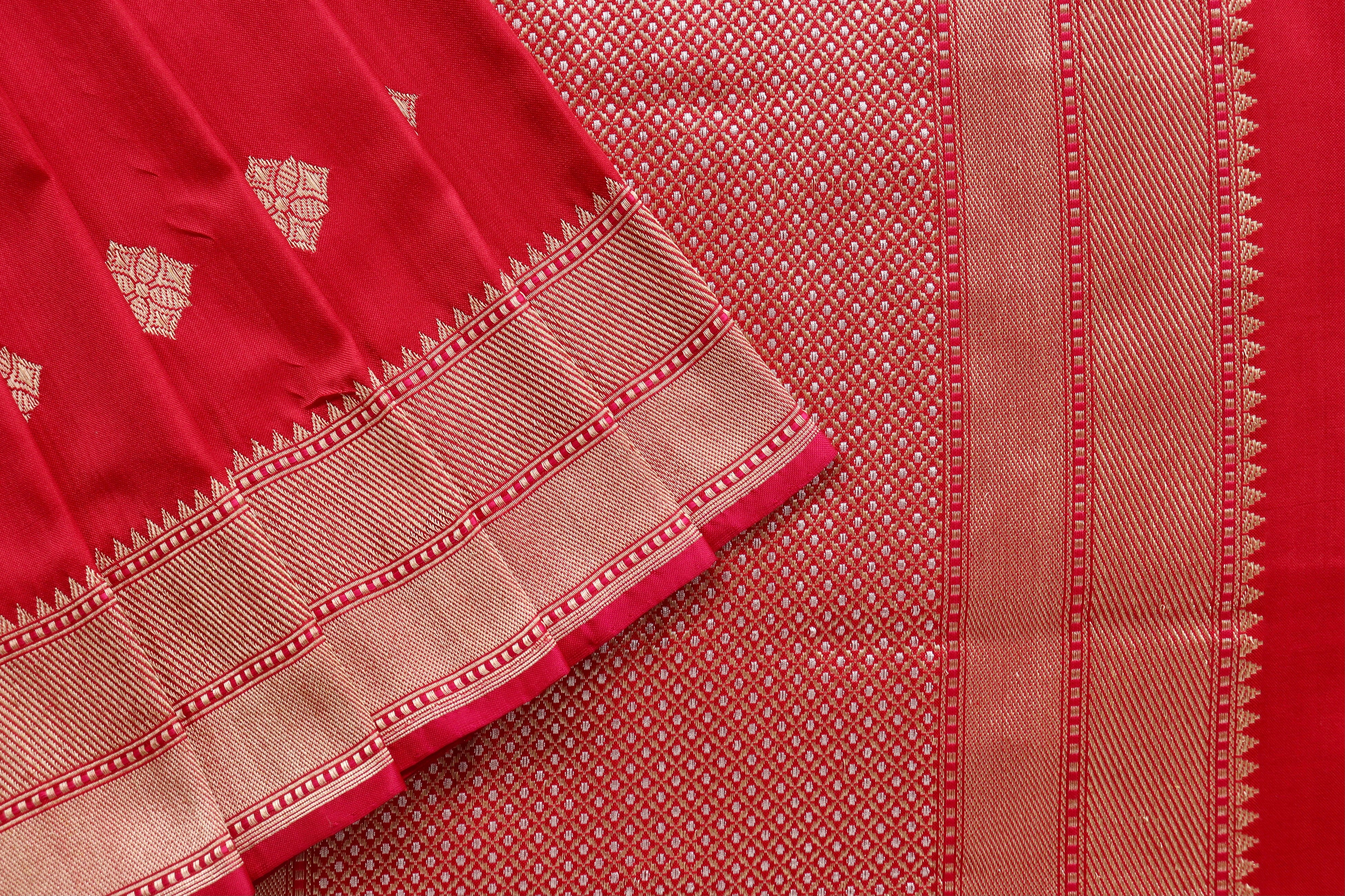 Red Kadhua Motif Pure Katan Silk Handloom Saree