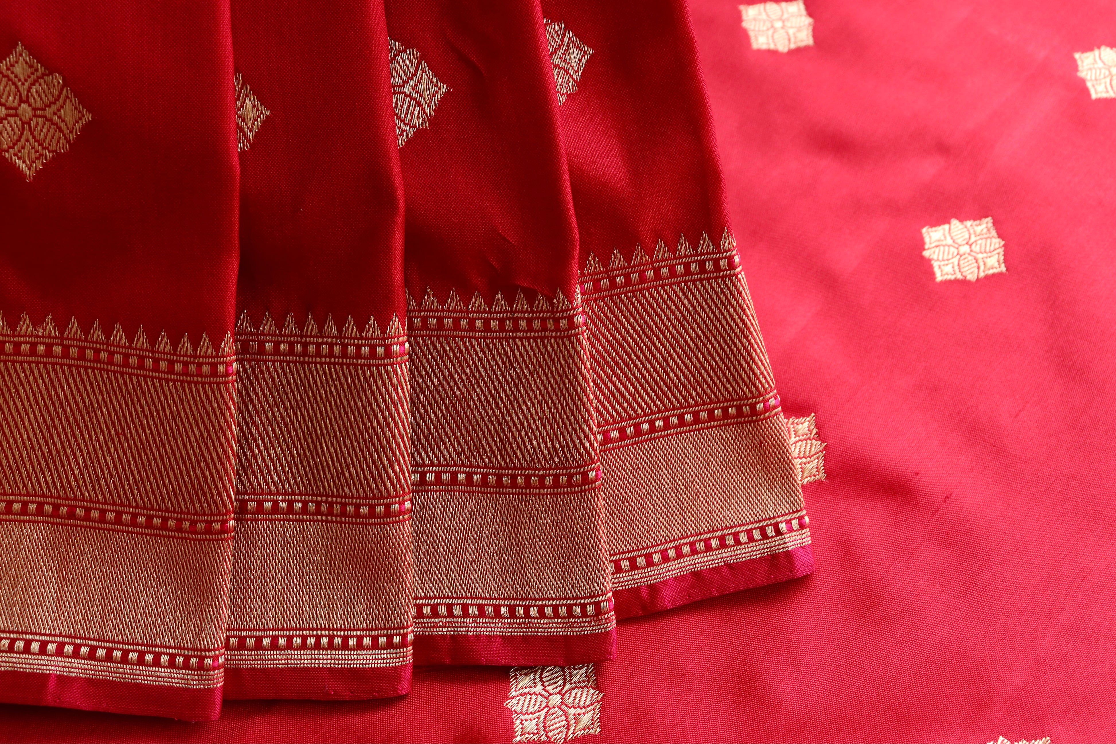 Red Kadhua Motif Pure Katan Silk Handloom Saree