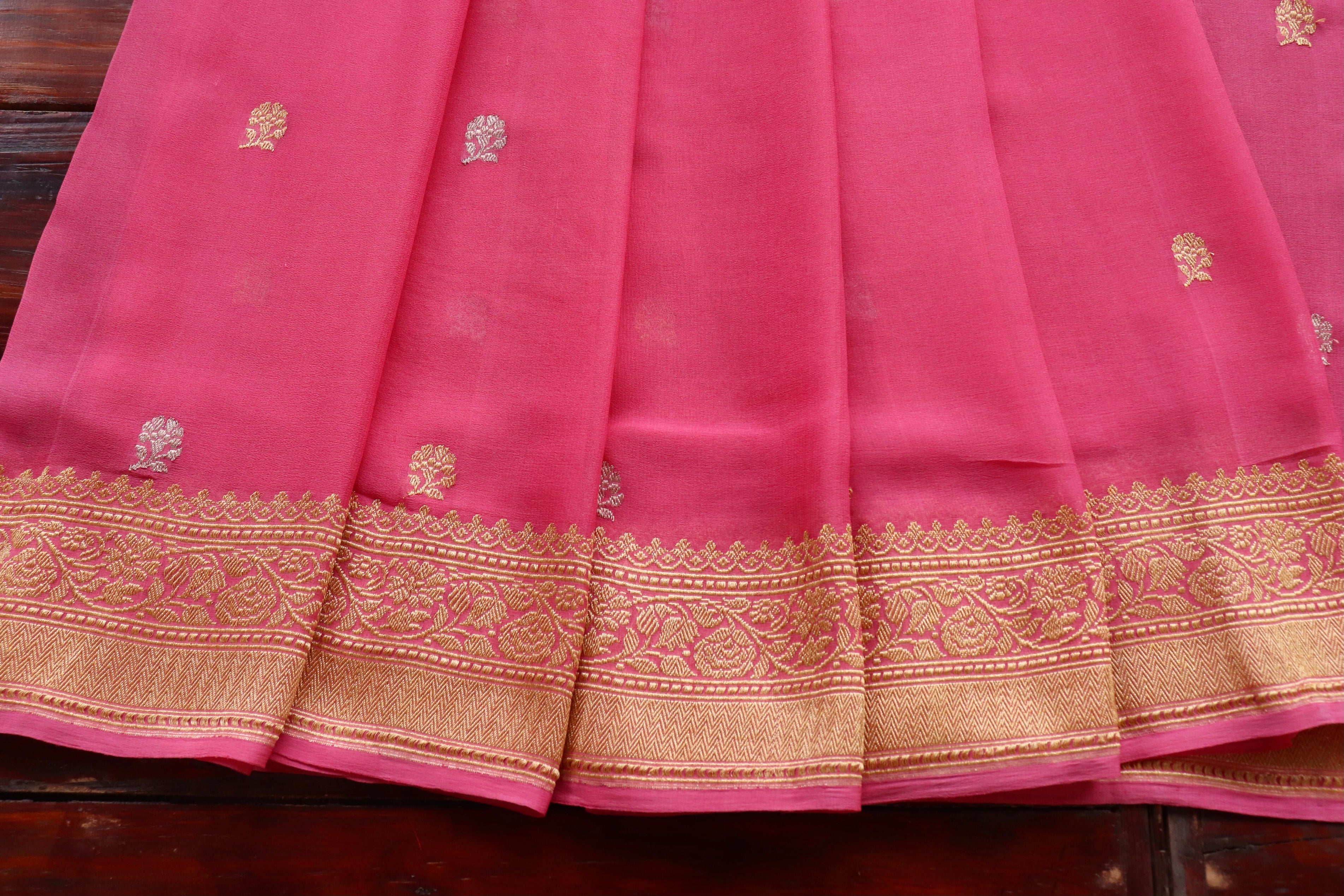 Pink Kadhua Georgette Banarasi Handloom Saree