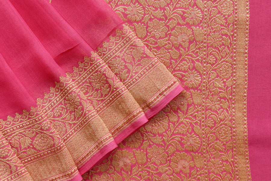 Pink Kadhua Georgette Banarasi Handloom Saree
