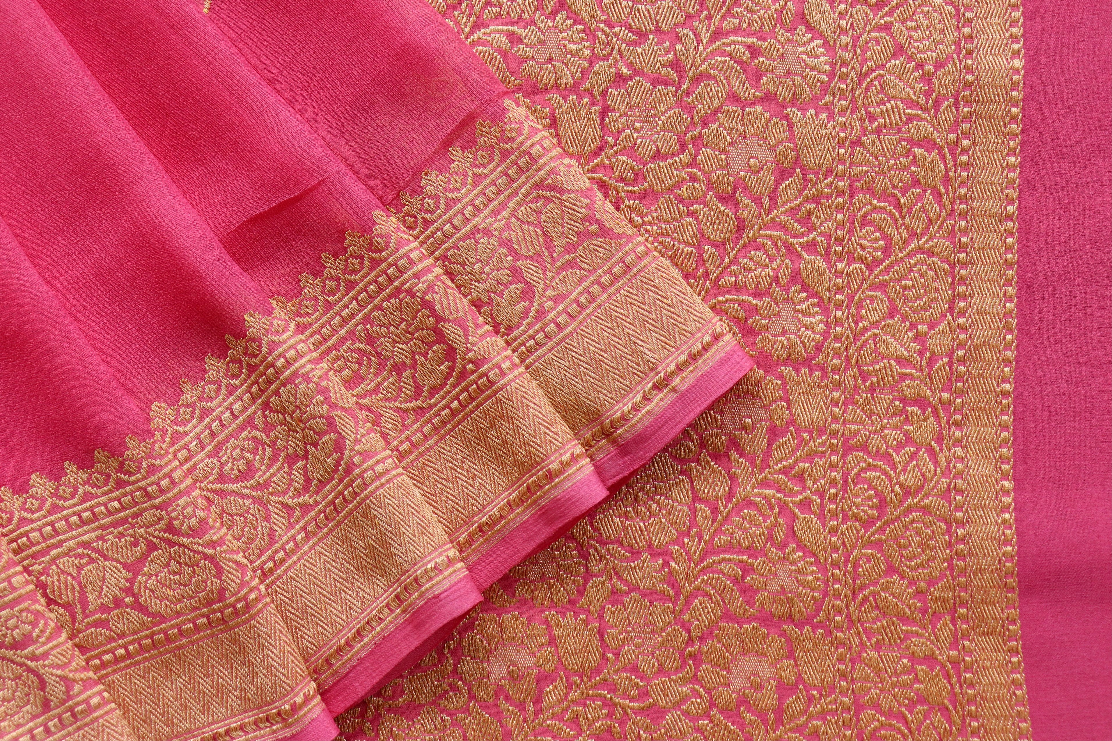 Pink Kadhua Georgette Banarasi Handloom Saree