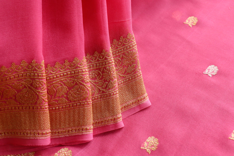 Pink Kadhua Georgette Banarasi Handloom Saree