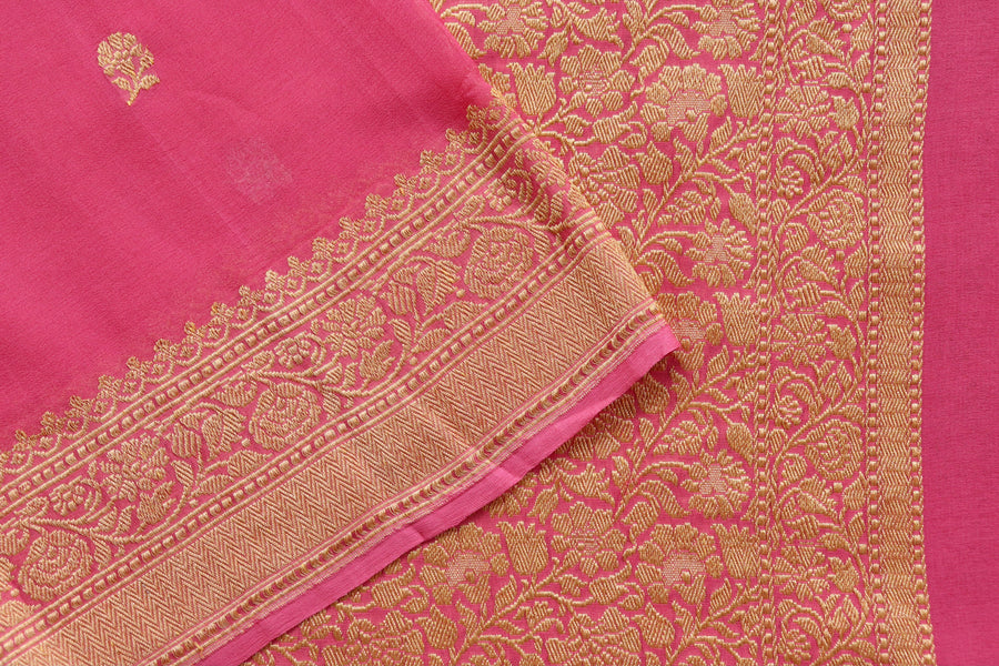 Pink Kadhua Georgette Banarasi Handloom Saree