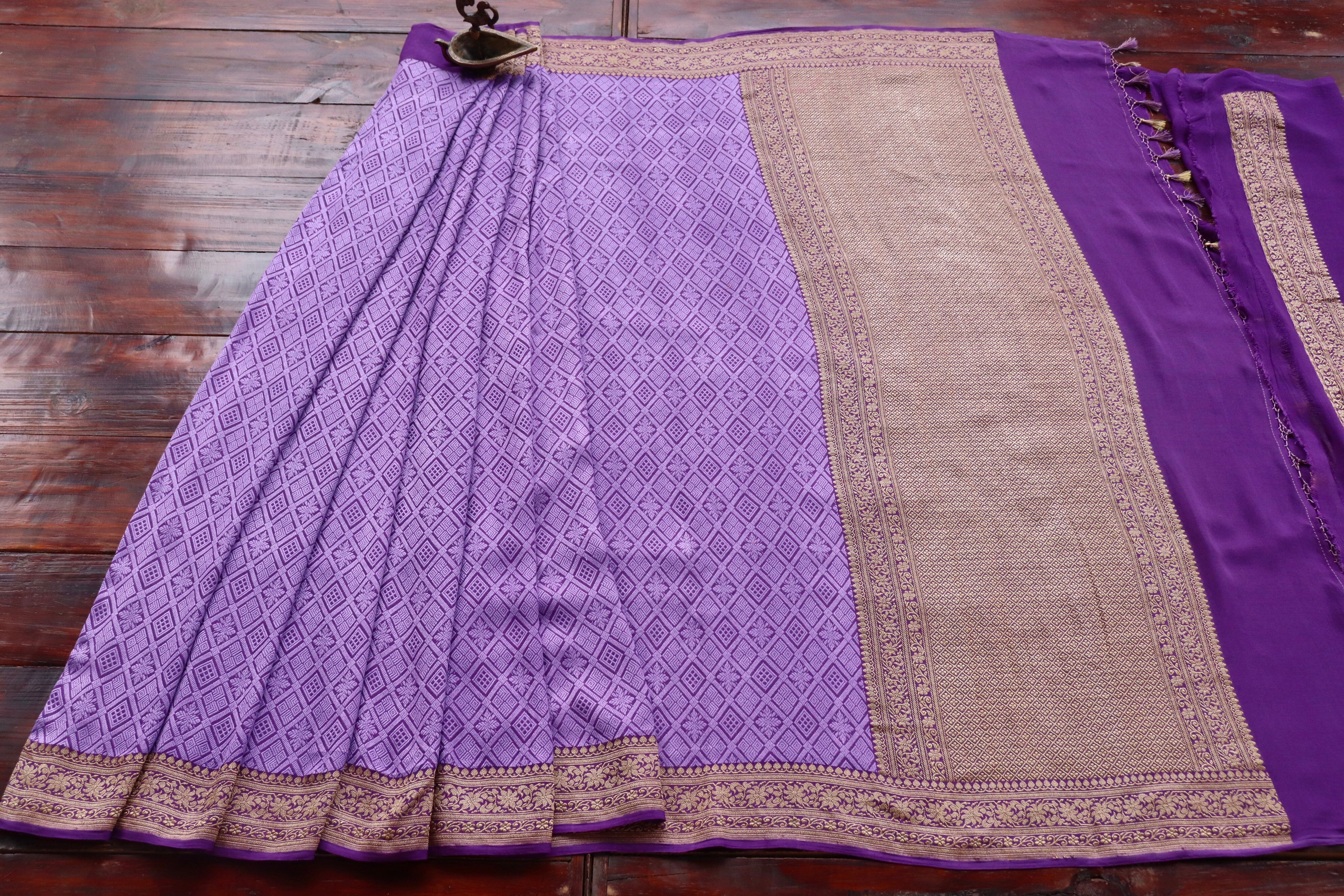 Purple Handwoven Banarasi Tanchoi Silk Saree