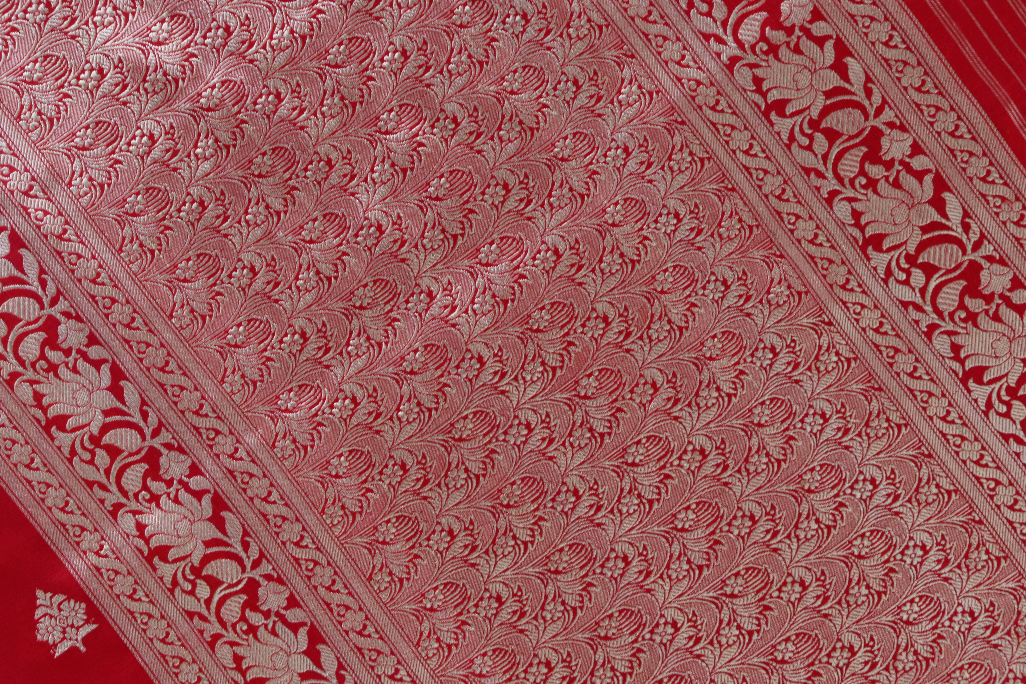 Deep Red Pure Silk Handloom Banarasi Saree