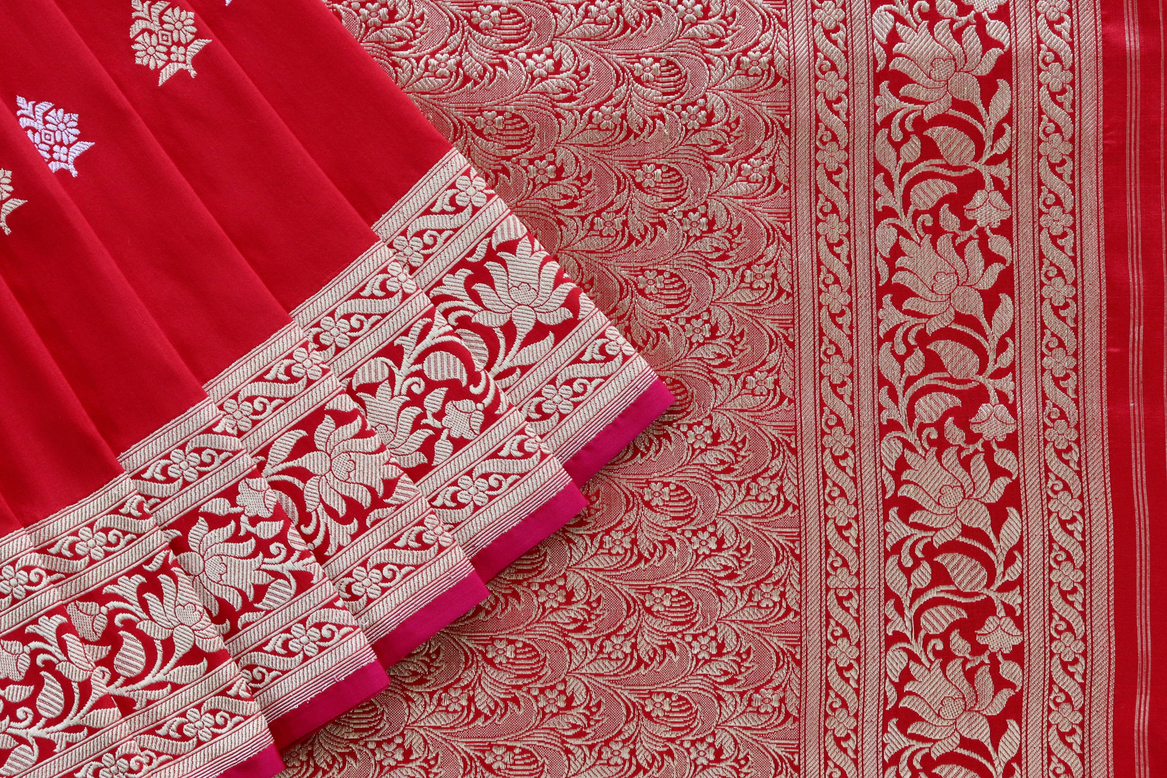 Deep Red Pure Silk Handloom Banarasi Saree