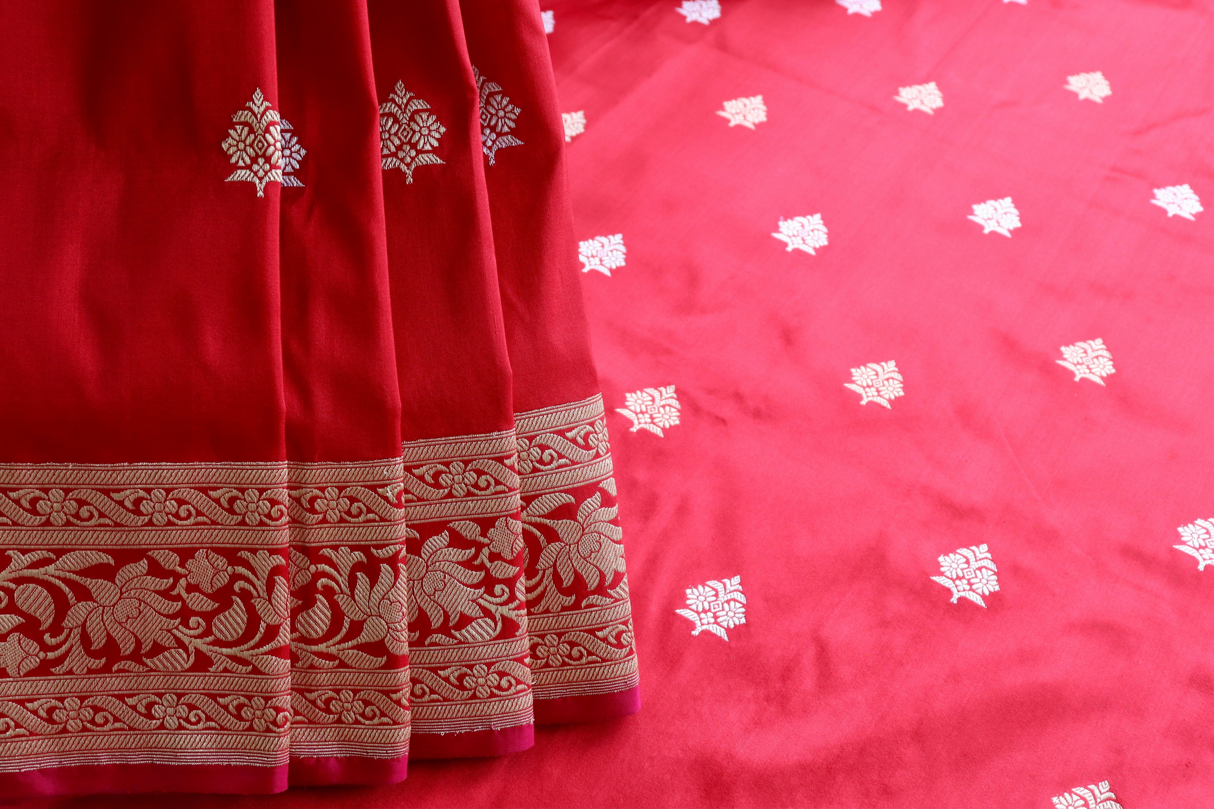 Deep Red Pure Silk Handloom Banarasi Saree