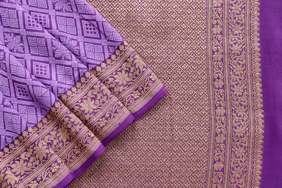 Purple Handwoven Banarasi Tanchoi Silk Saree