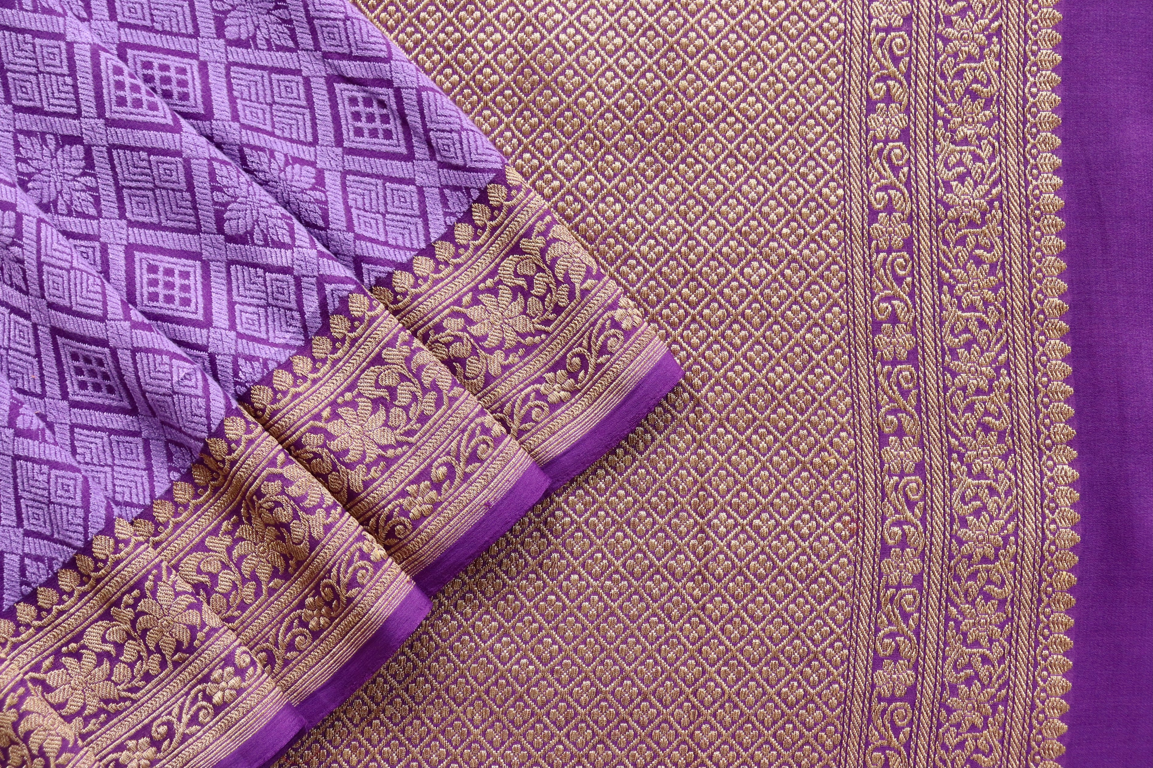 Purple Handwoven Banarasi Tanchoi Silk Saree