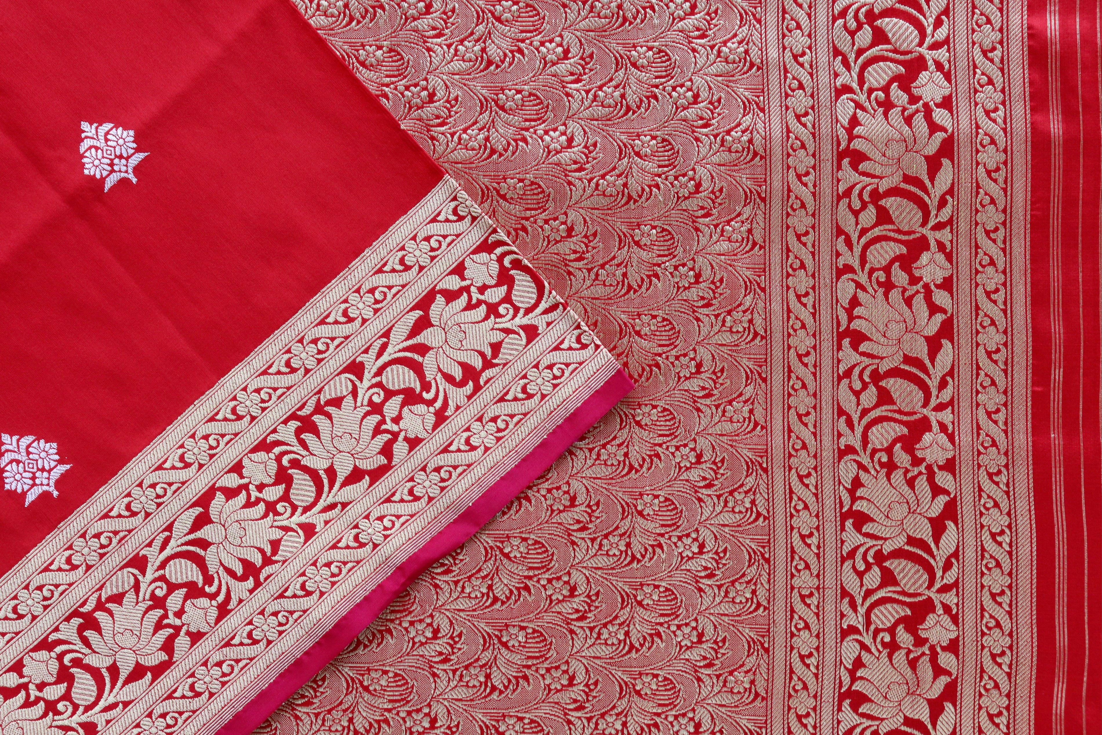 Deep Red Pure Silk Handloom Banarasi Saree