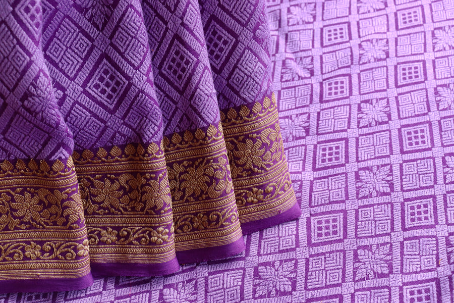 Purple Handwoven Banarasi Tanchoi Silk Saree