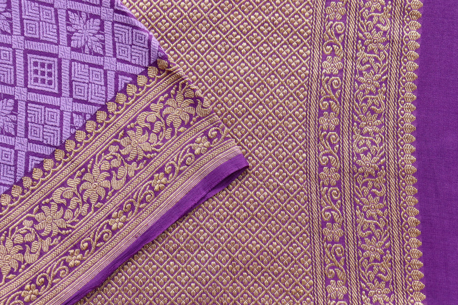 Purple Handwoven Banarasi Tanchoi Silk Saree