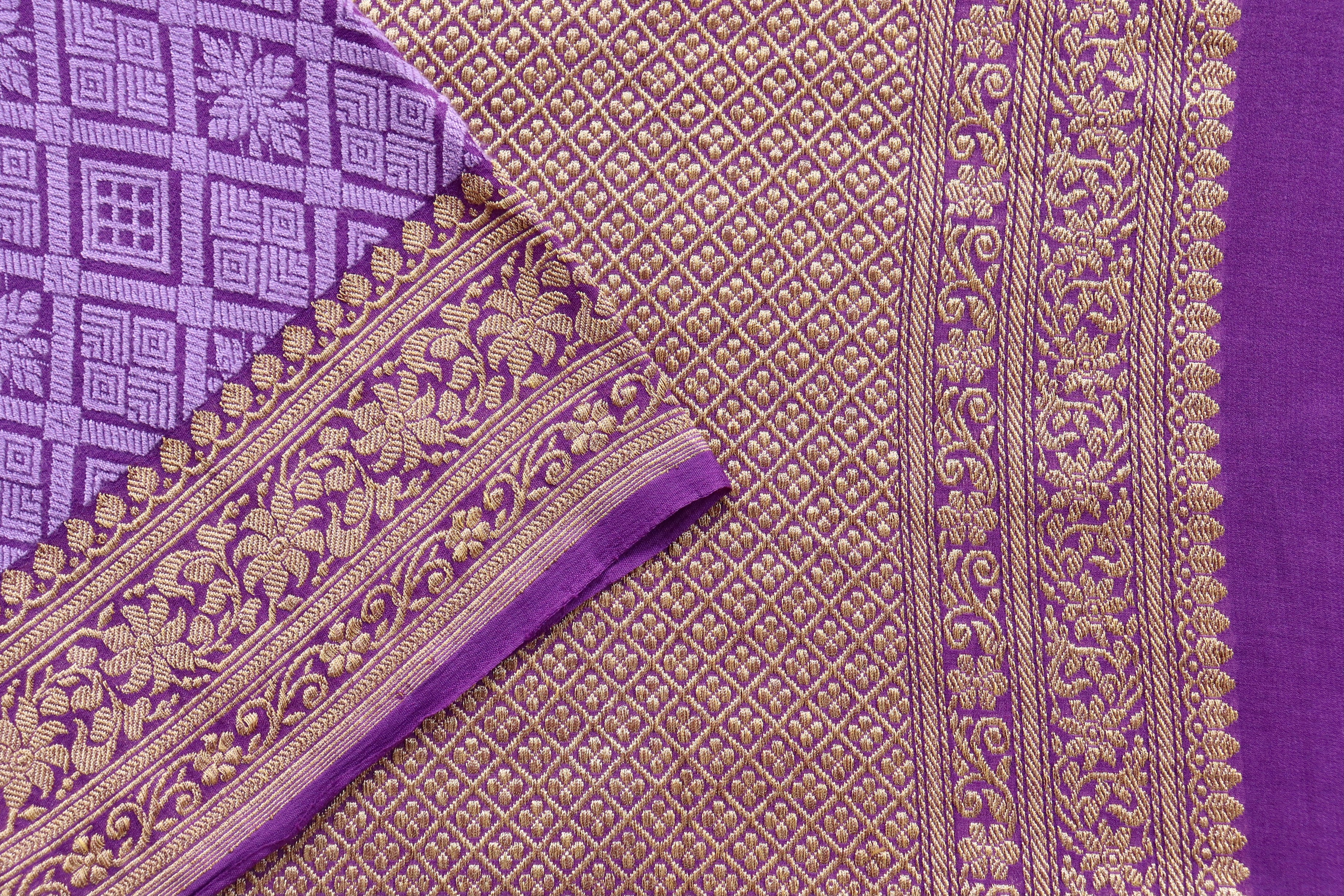 Purple Handwoven Banarasi Tanchoi Silk Saree