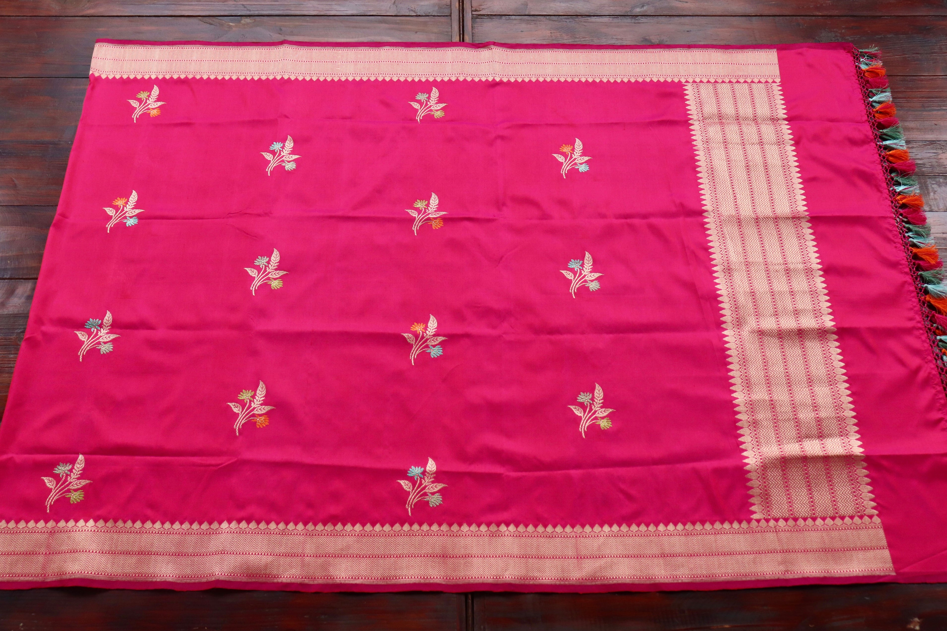 Pink Leaf Motif Pure Silk Handloom Banarasi Dupatta