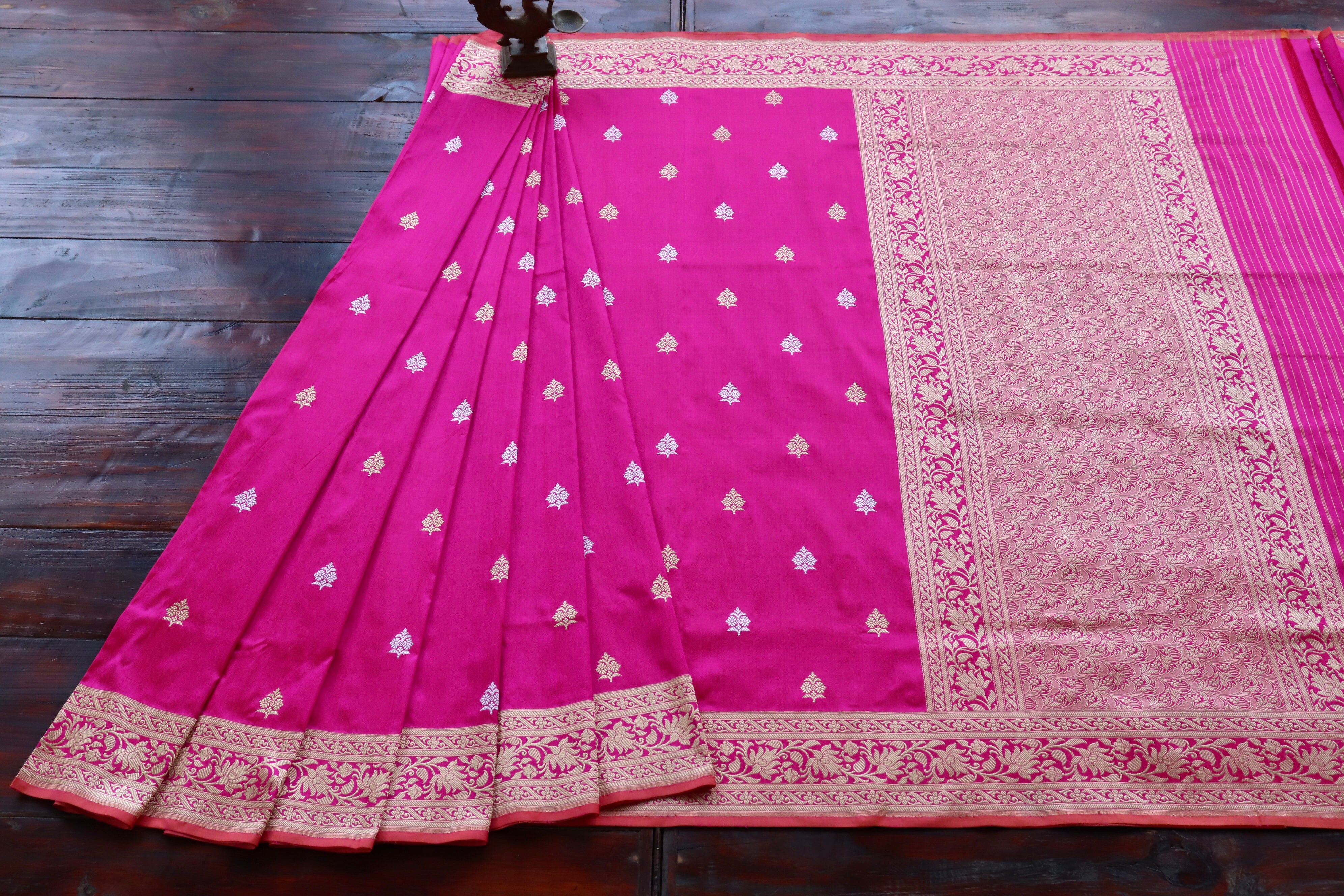 Hot Pink Pure Silk Handloom Banarasi Saree