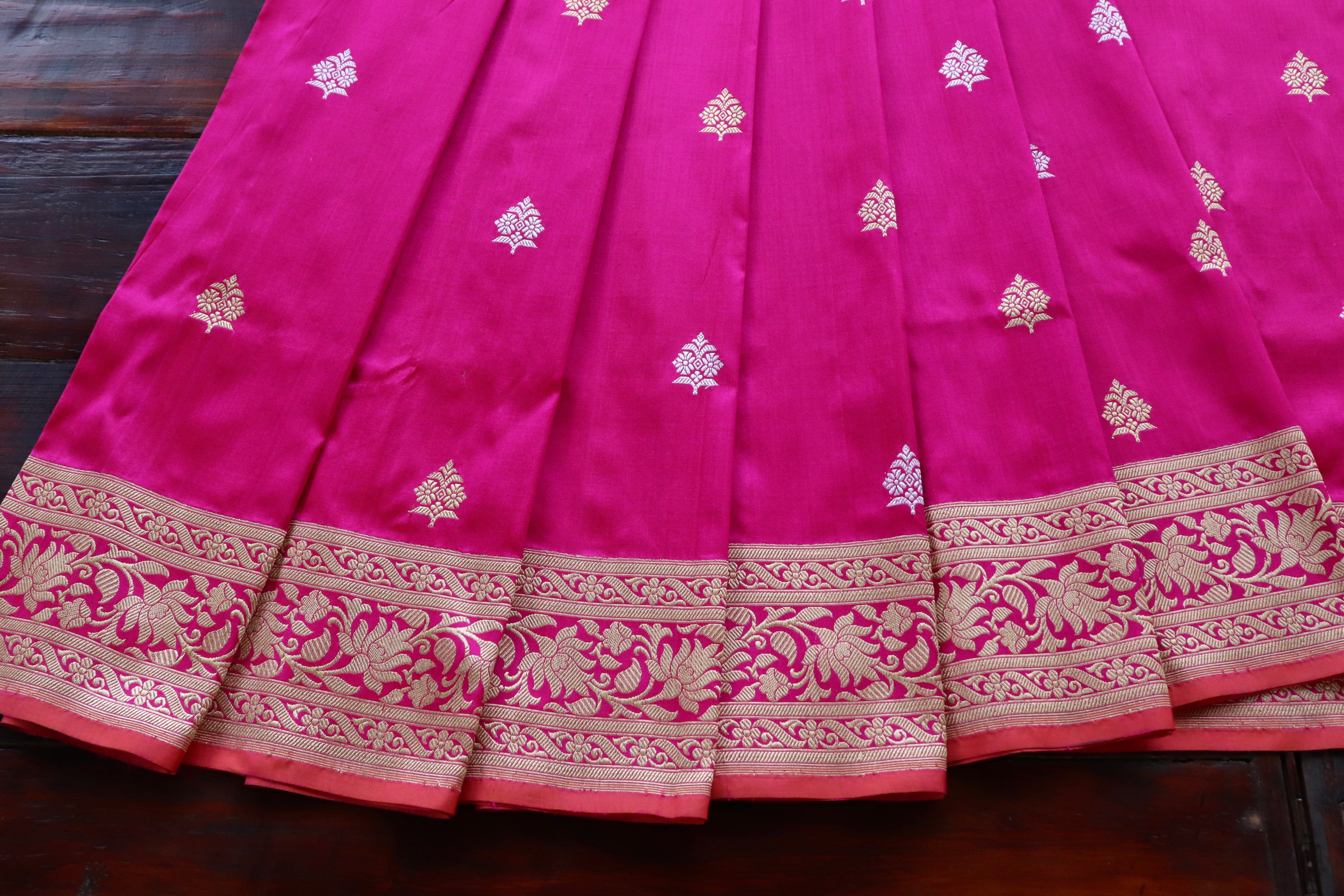 Hot Pink Pure Silk Handloom Banarasi Saree