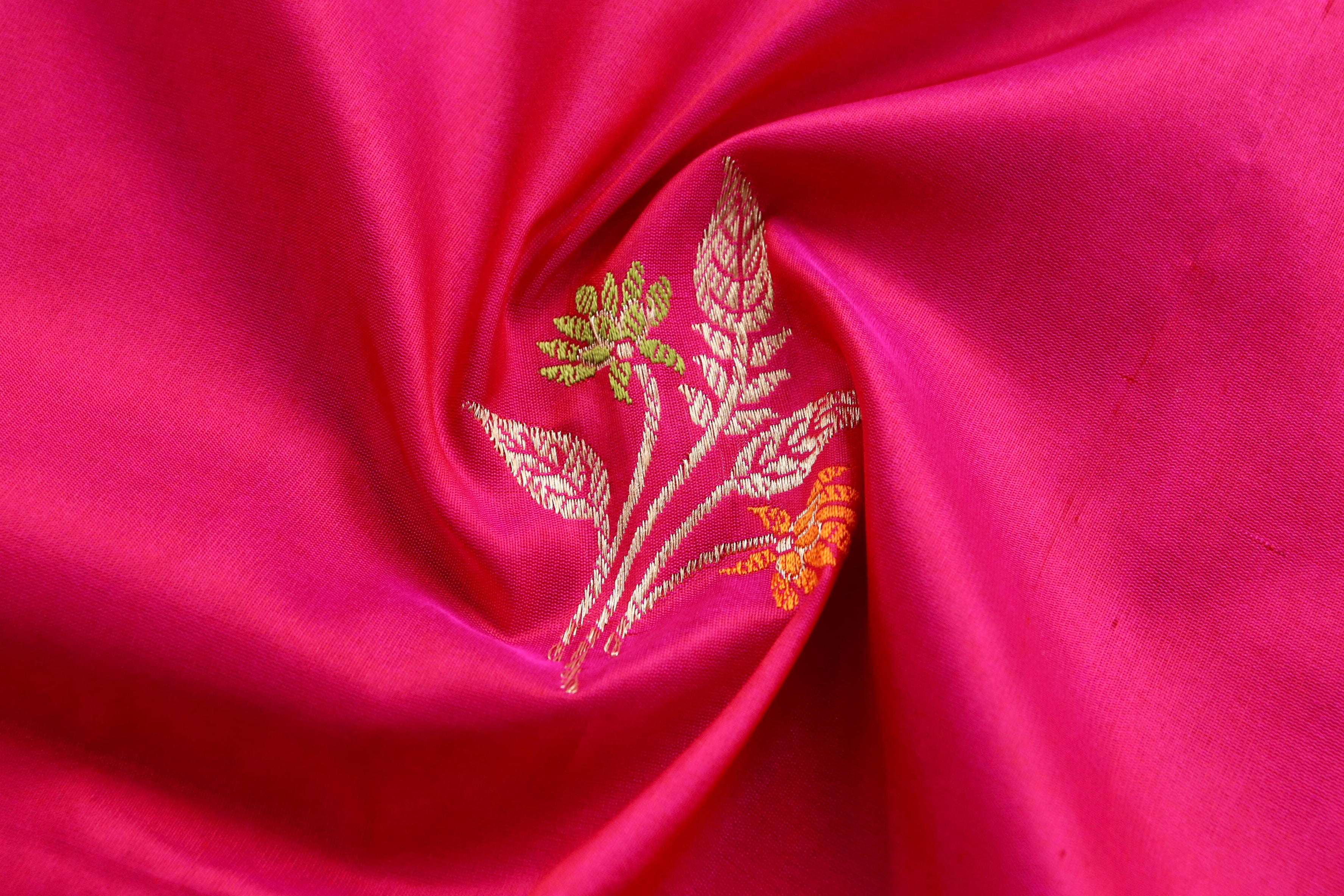 Pink Leaf Motif Pure Silk Handloom Banarasi Dupatta