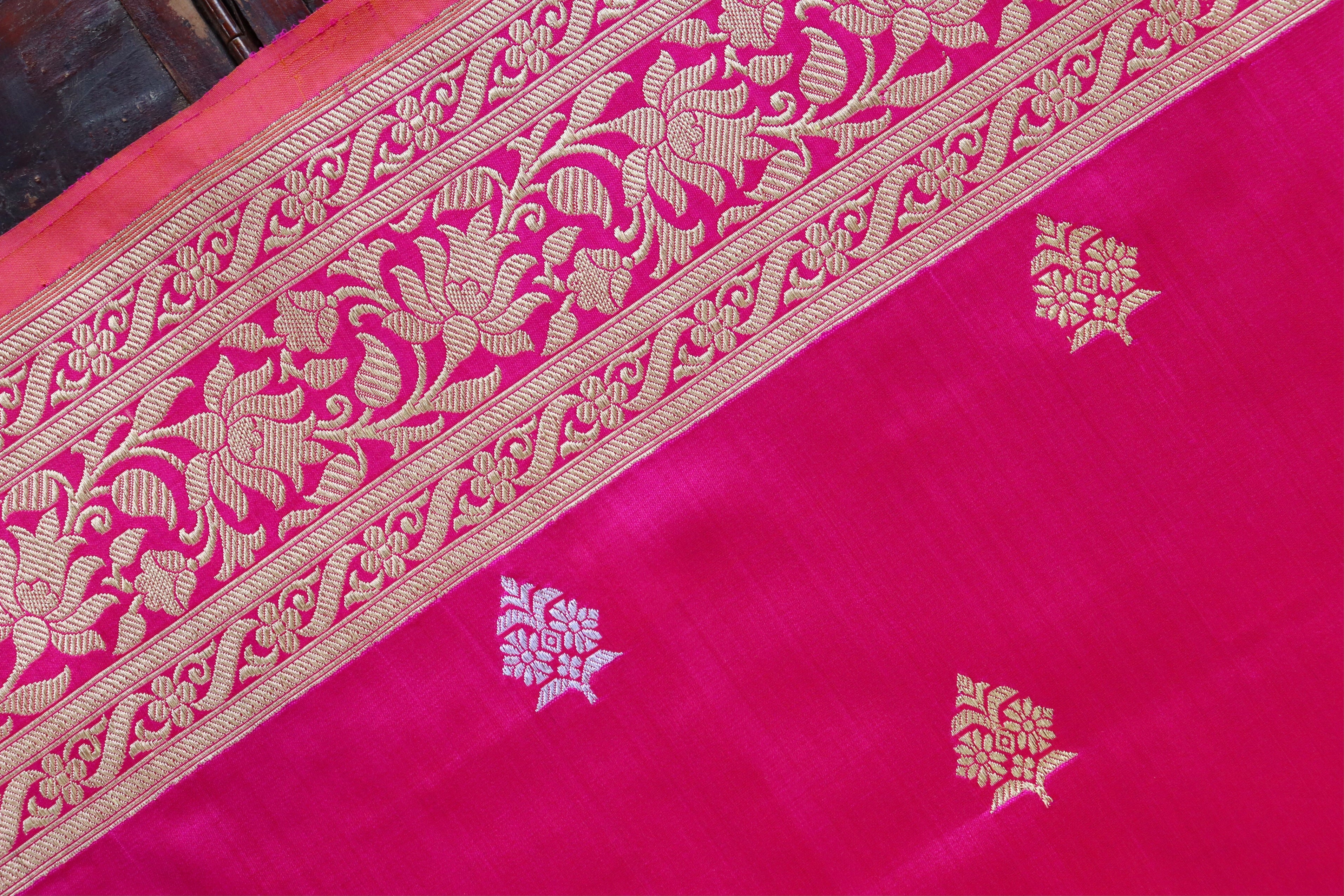 Hot Pink Pure Silk Handloom Banarasi Saree