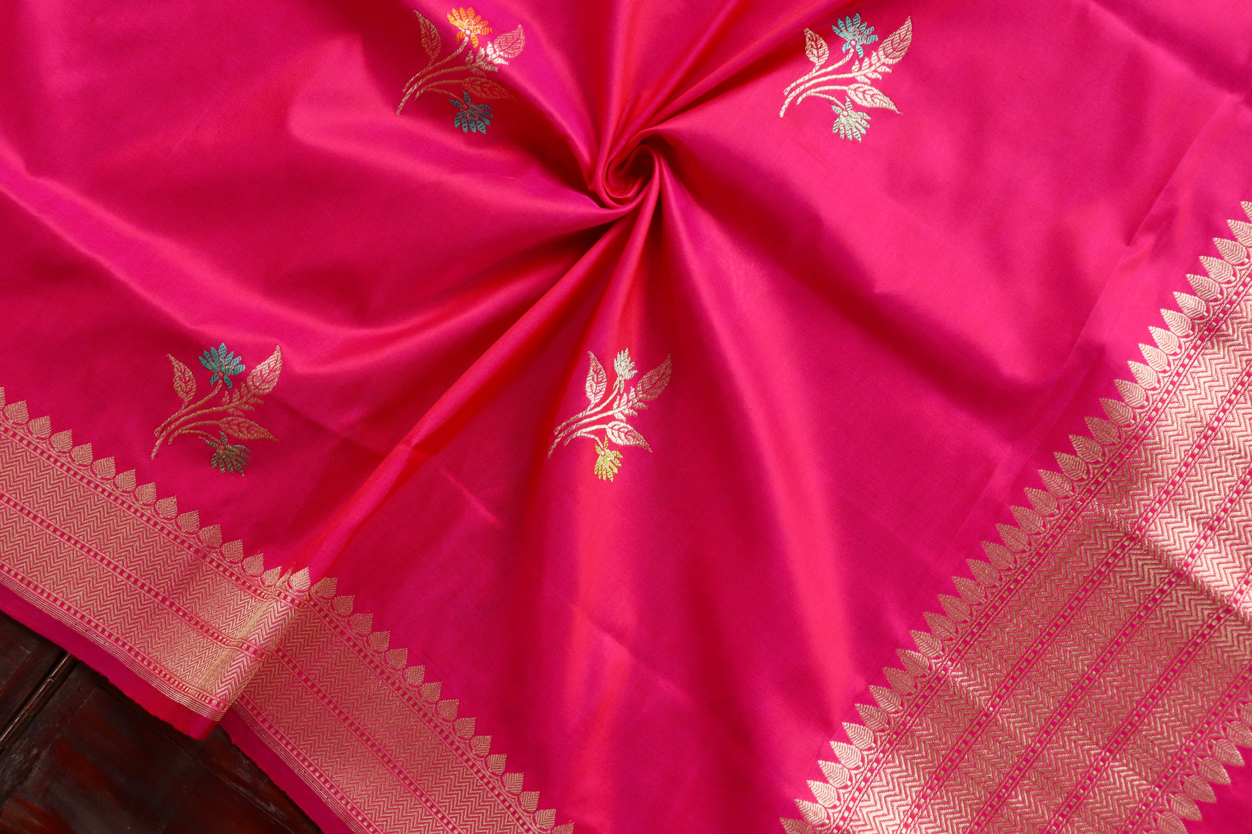 Pink Leaf Motif Pure Silk Handloom Banarasi Dupatta