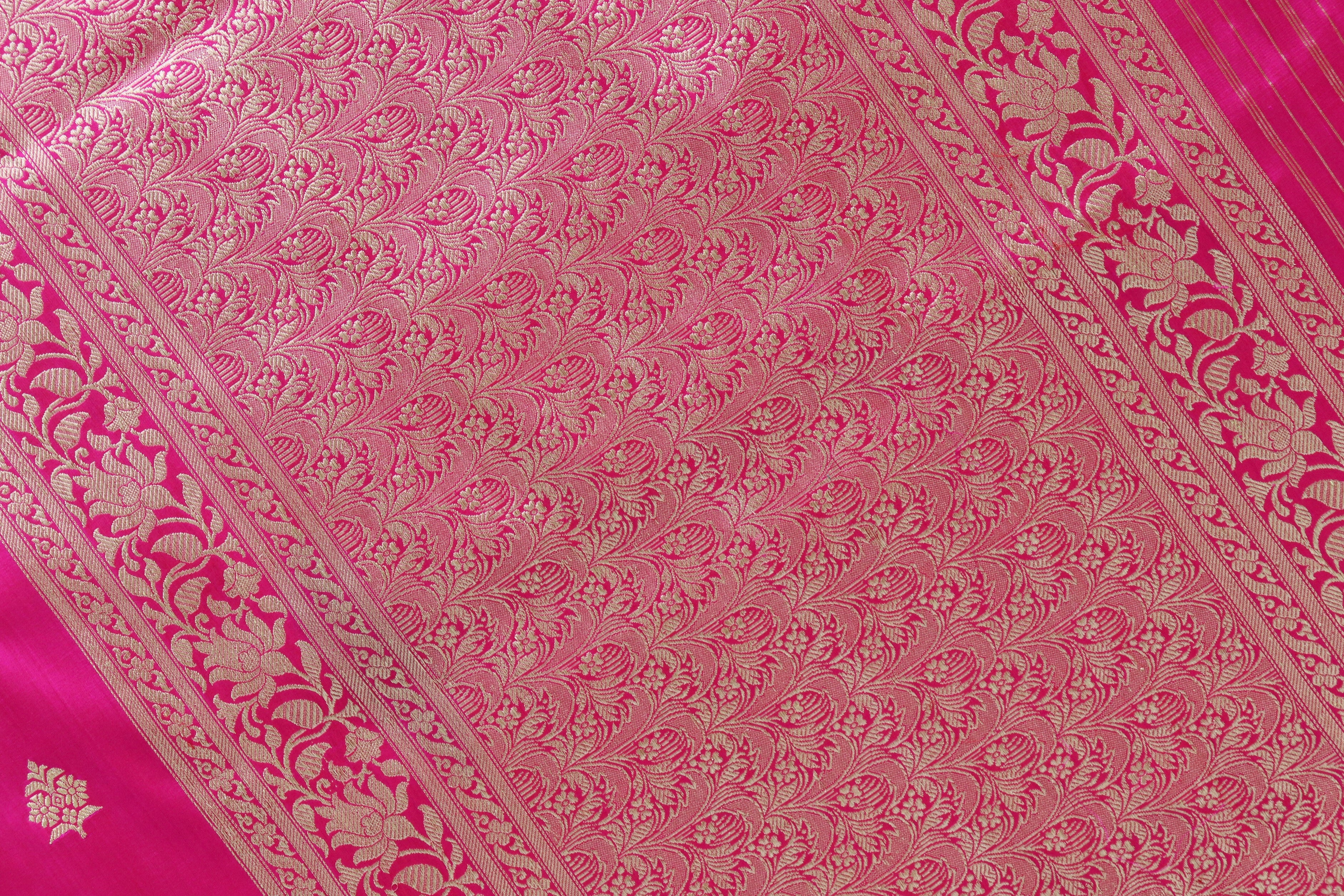 Hot Pink Pure Silk Handloom Banarasi Saree