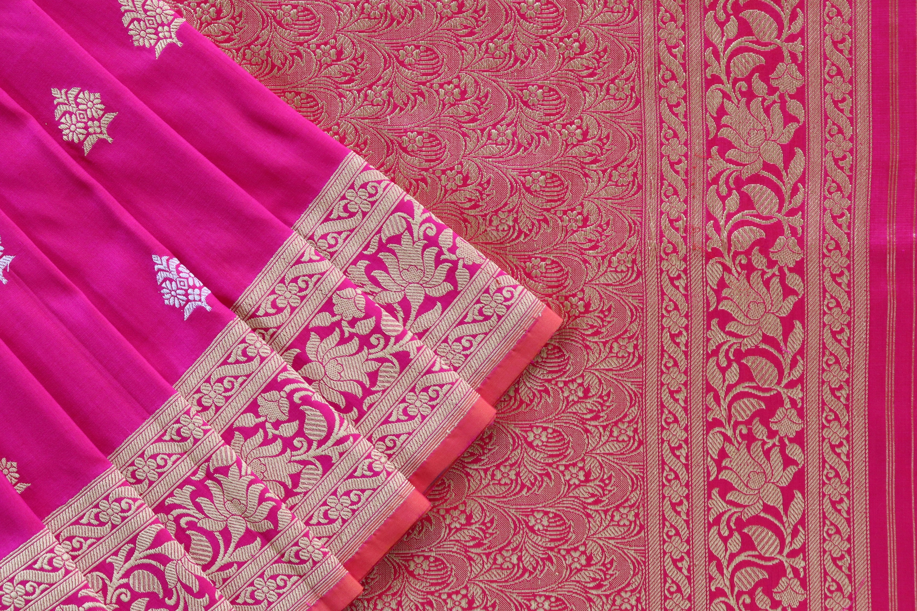 Hot Pink Pure Silk Handloom Banarasi Saree