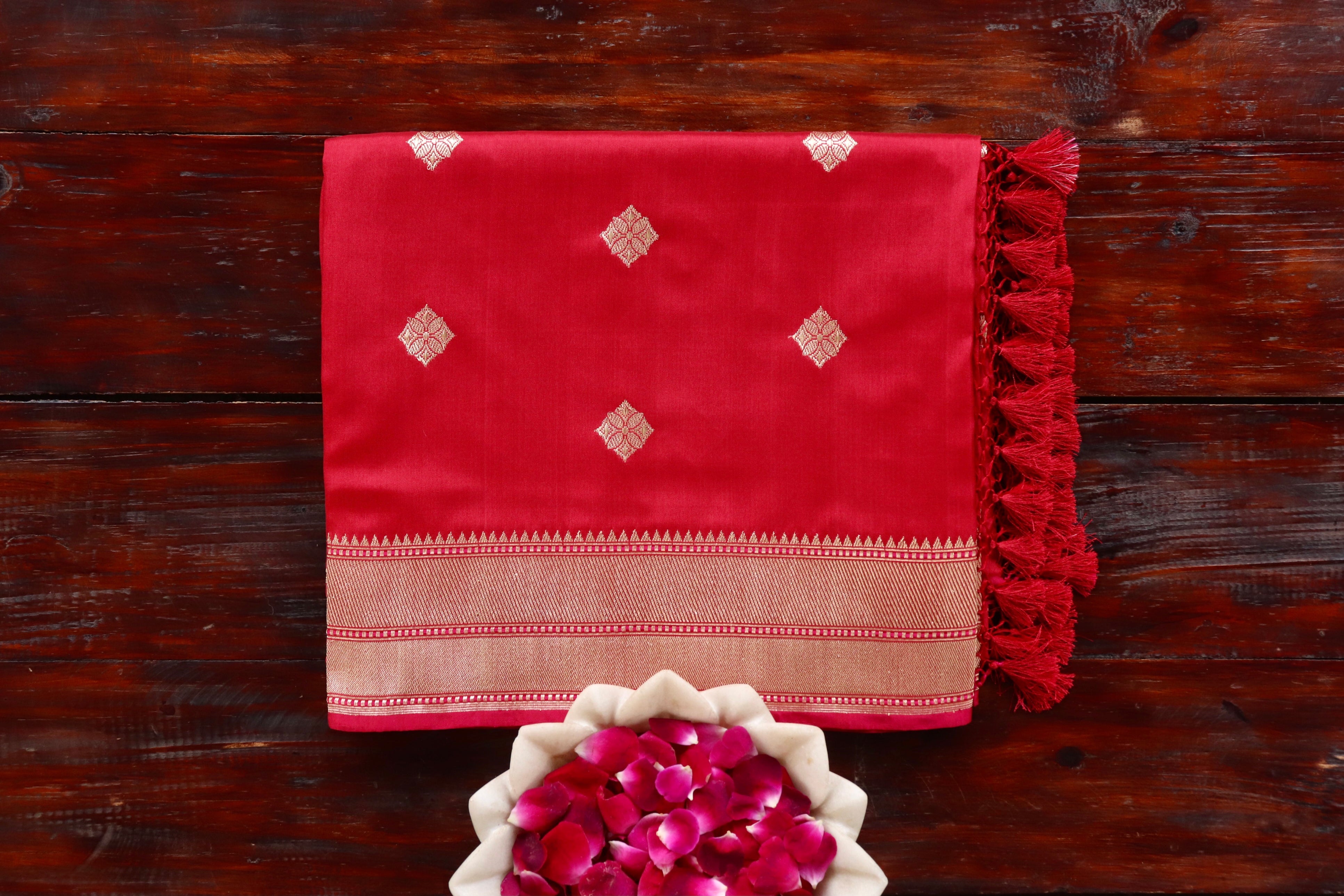 Red Kadhua Motif Pure Katan Silk Handloom Saree
