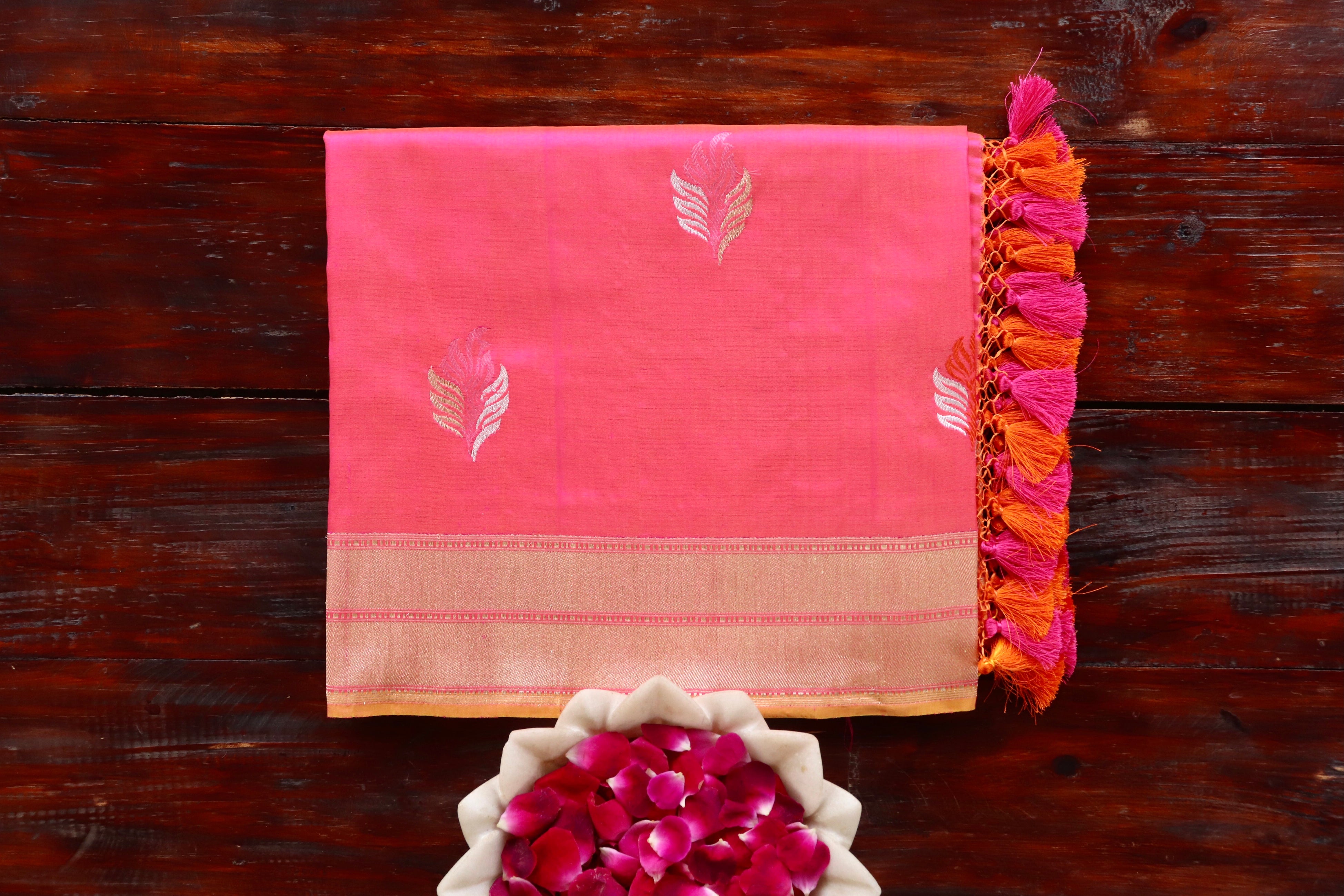 Pink Kadhua Motif Katan Silk Pure Handloom Banarasi Saree