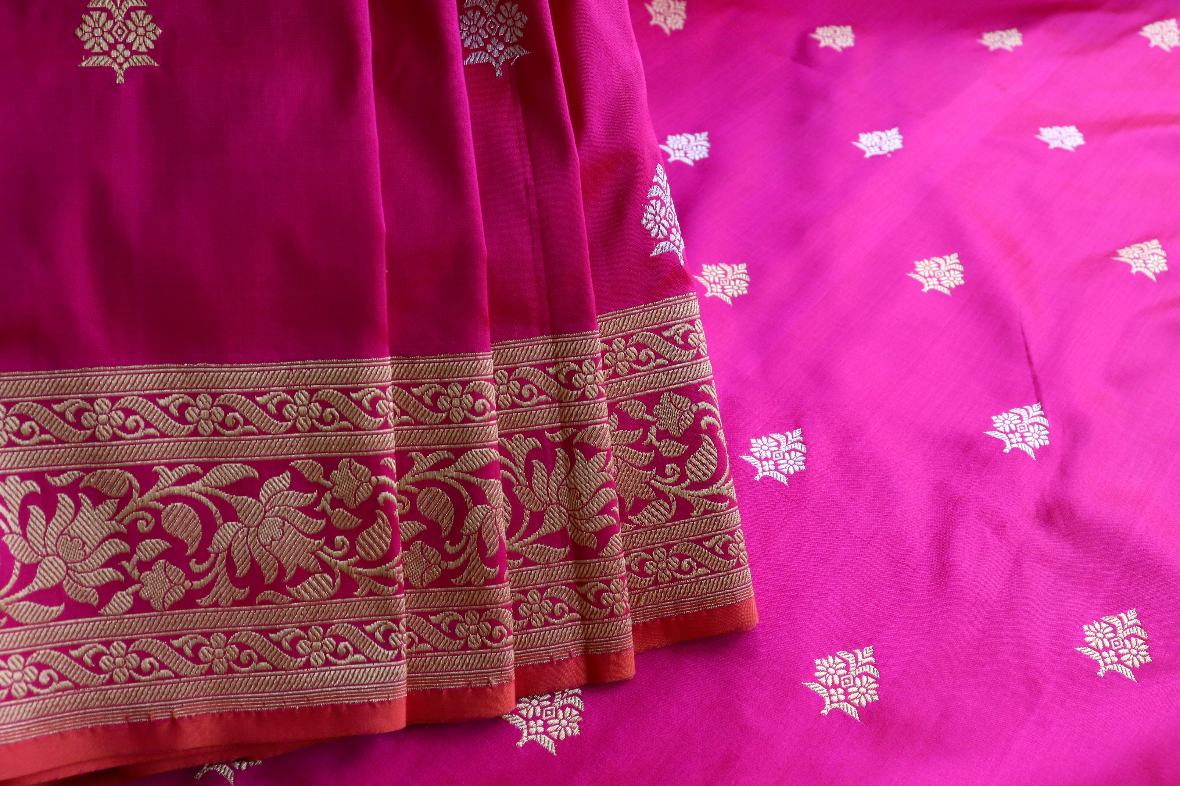 Hot Pink Pure Silk Handloom Banarasi Saree