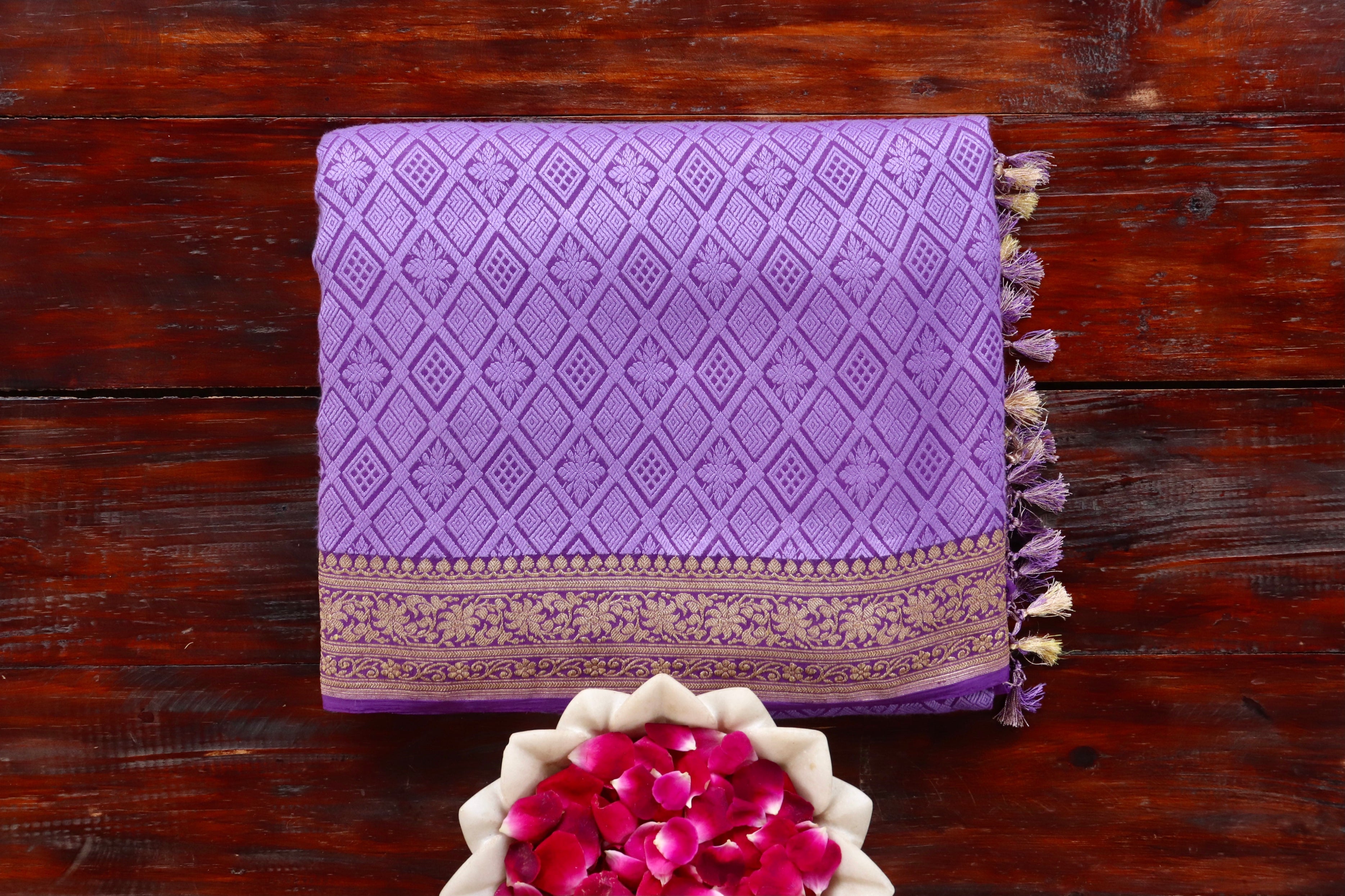 Purple Handwoven Banarasi Tanchoi Silk Saree
