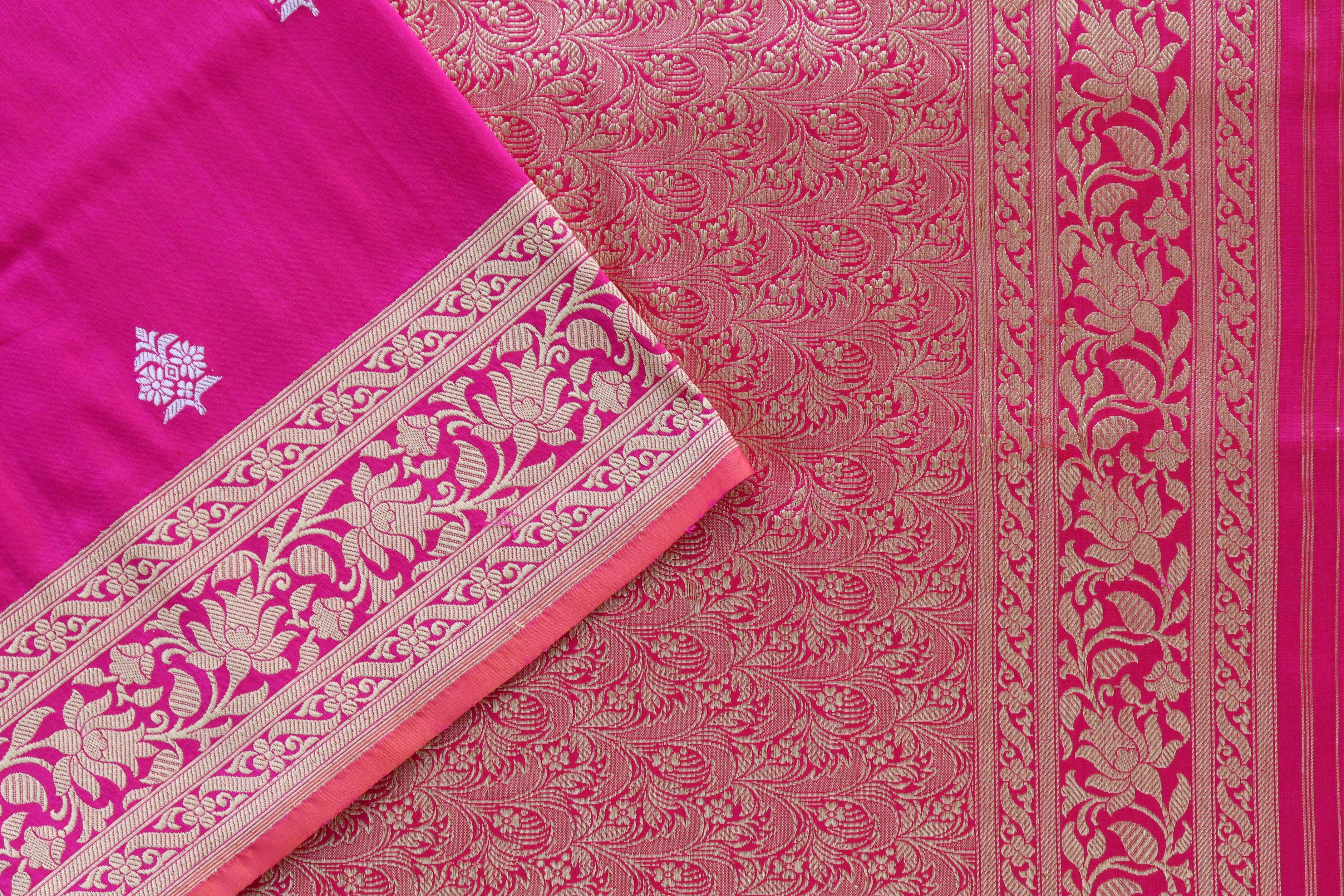 Hot Pink Pure Silk Handloom Banarasi Saree