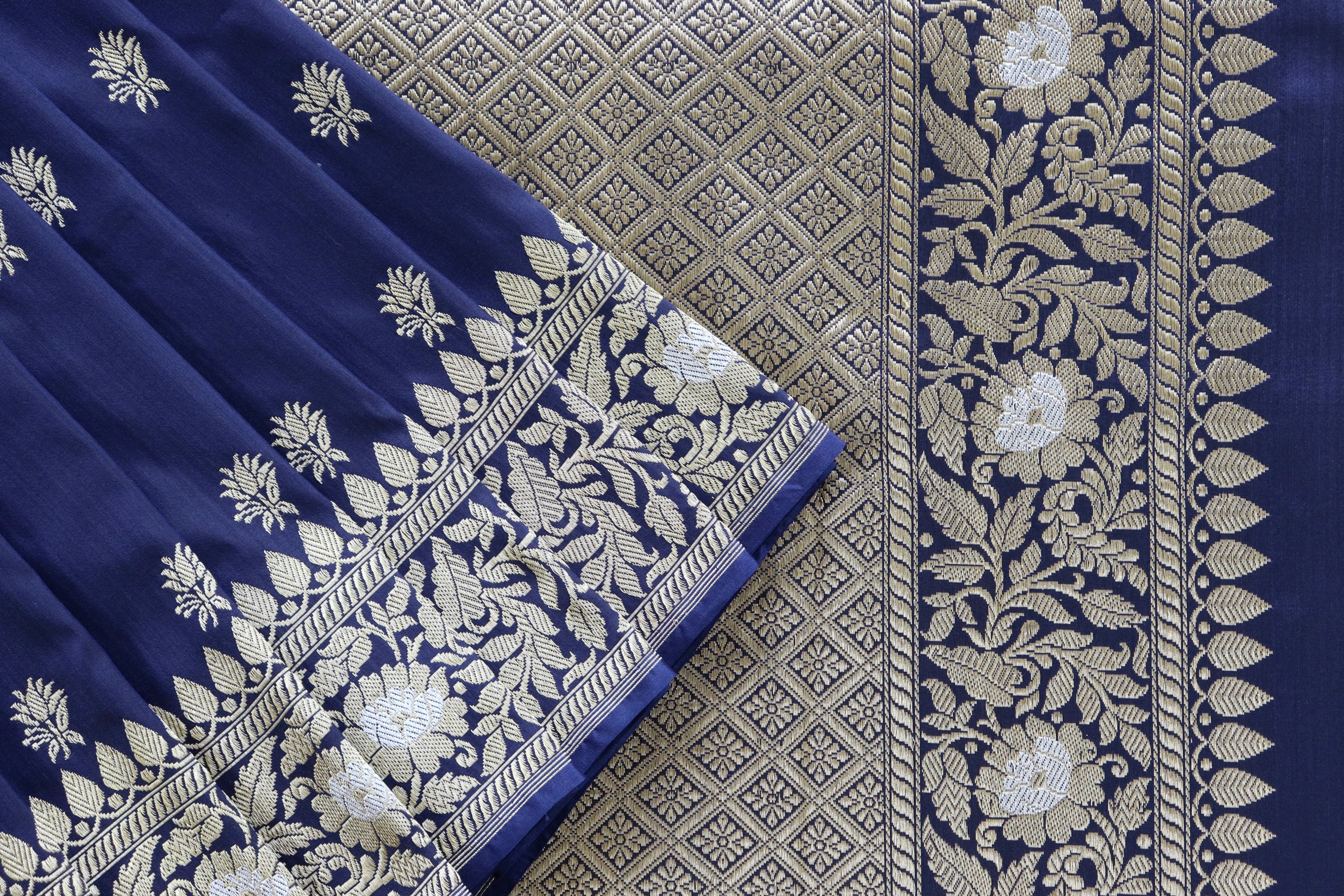 Blue Sona Rupa Pure Silk Handloom Banarasi Saree