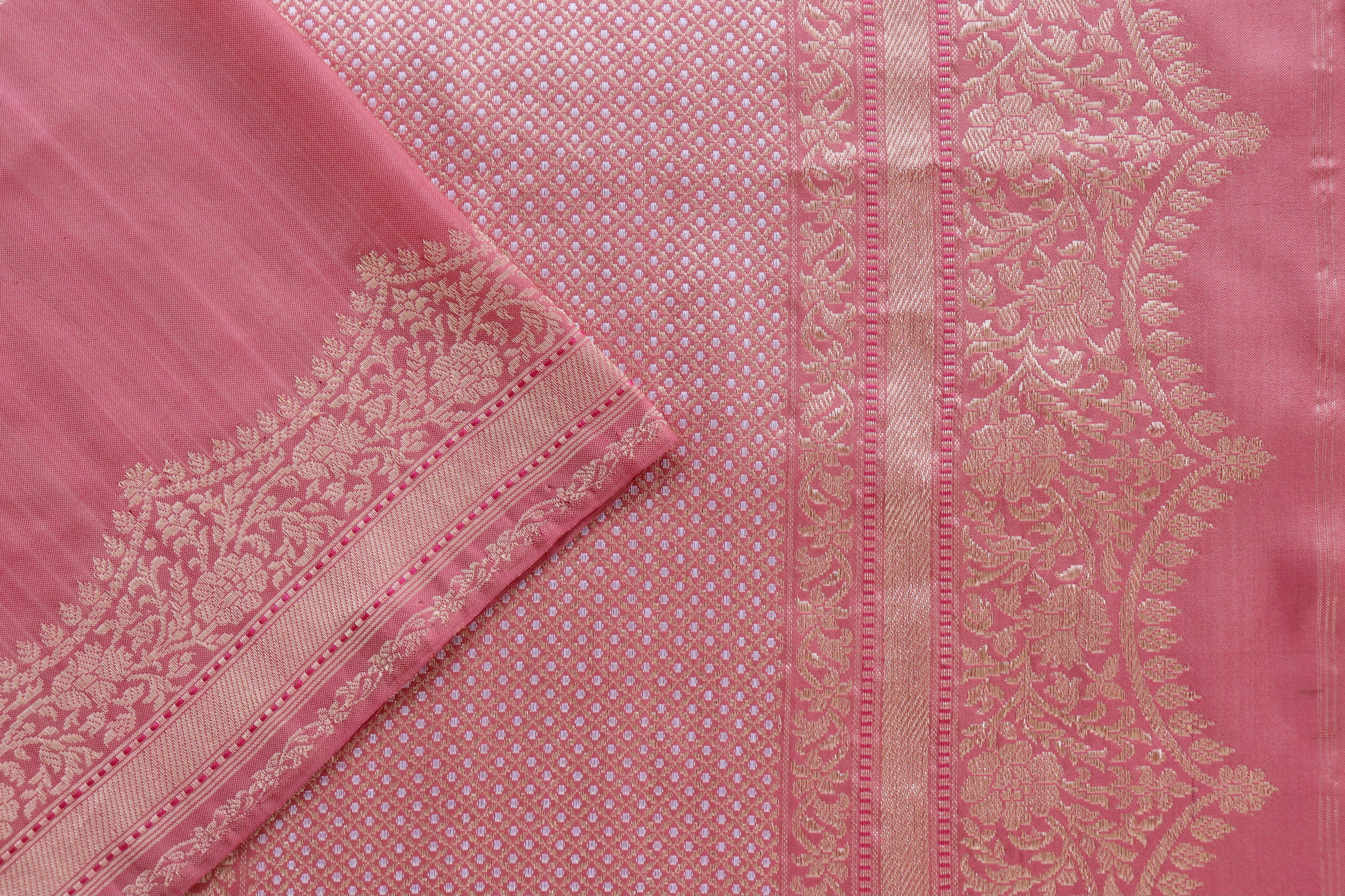 Salmon Butterfly Motif Pure Silk Handloom Banarasi Saree