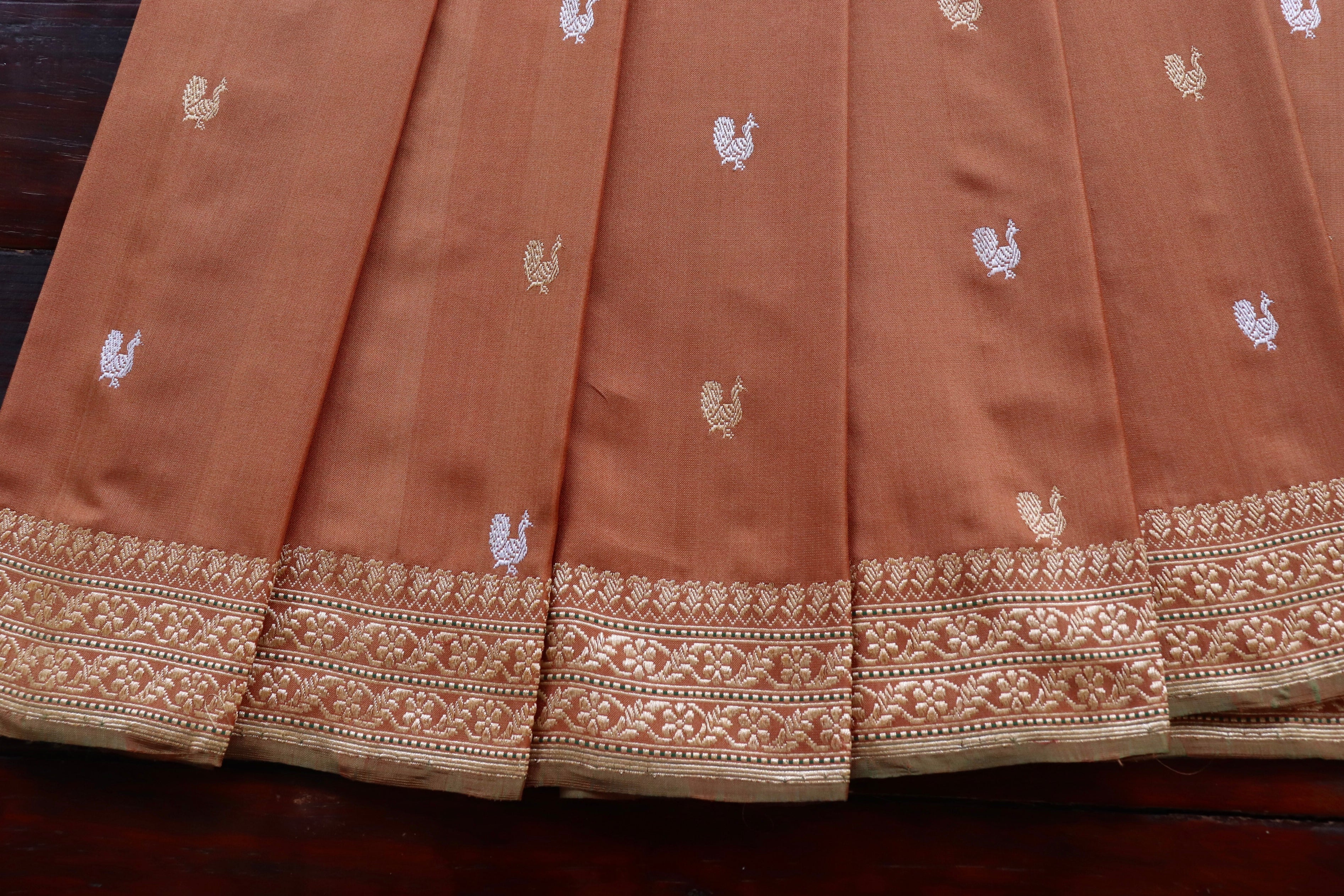Brown Peacock Motif Pure Silk Handloom Banarasi Saree